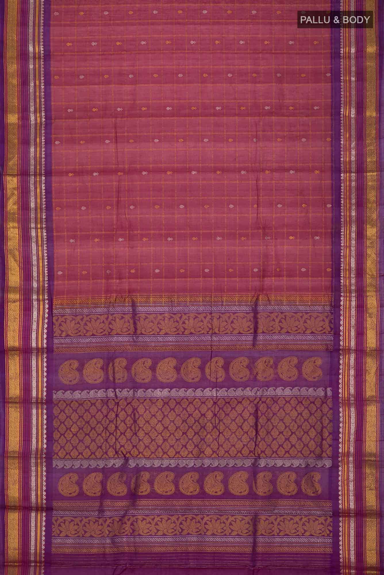 Maroon Gadwal cotton Saree - Image 3