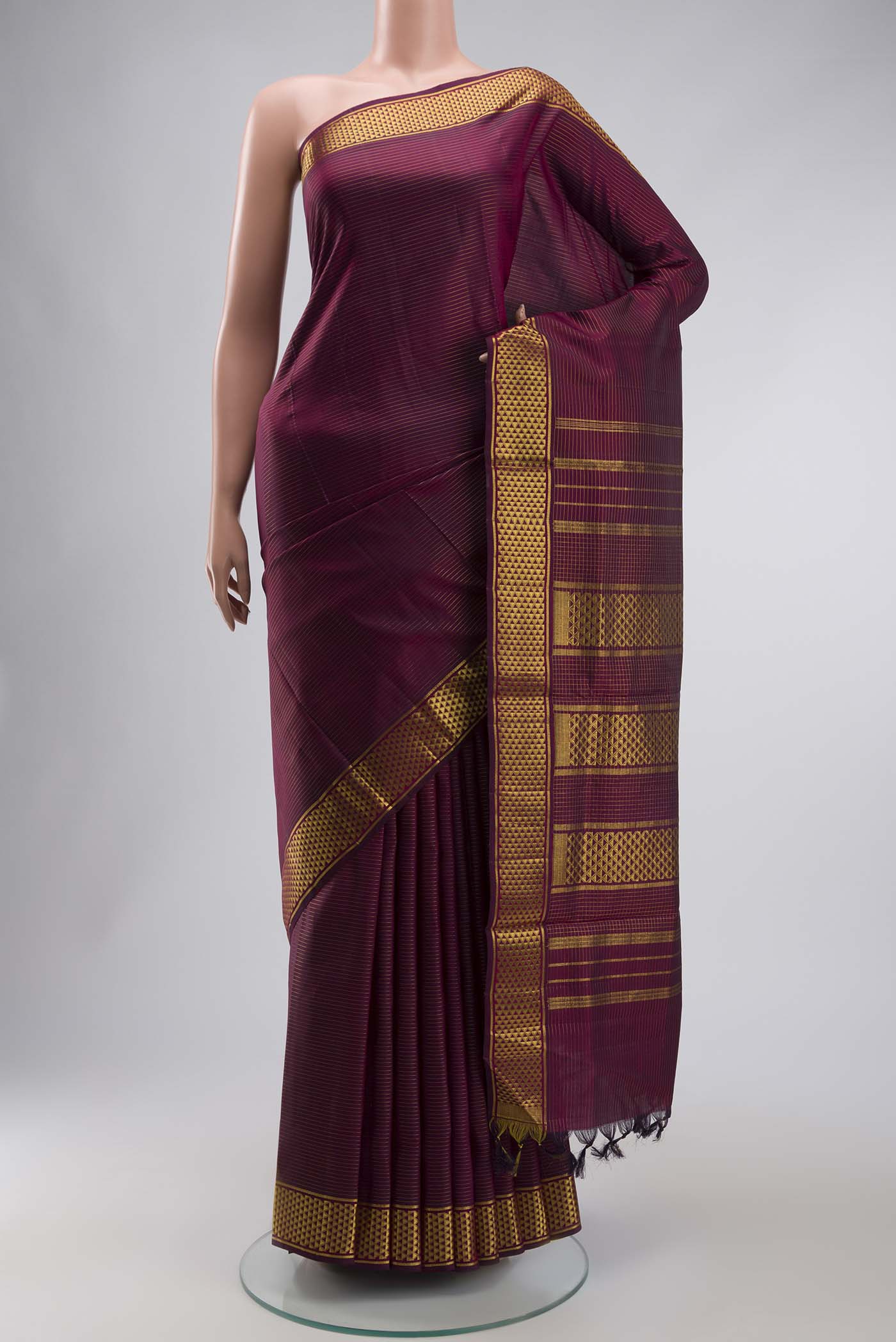 Maroon Kanjivaram Silk Nine Yards Saree