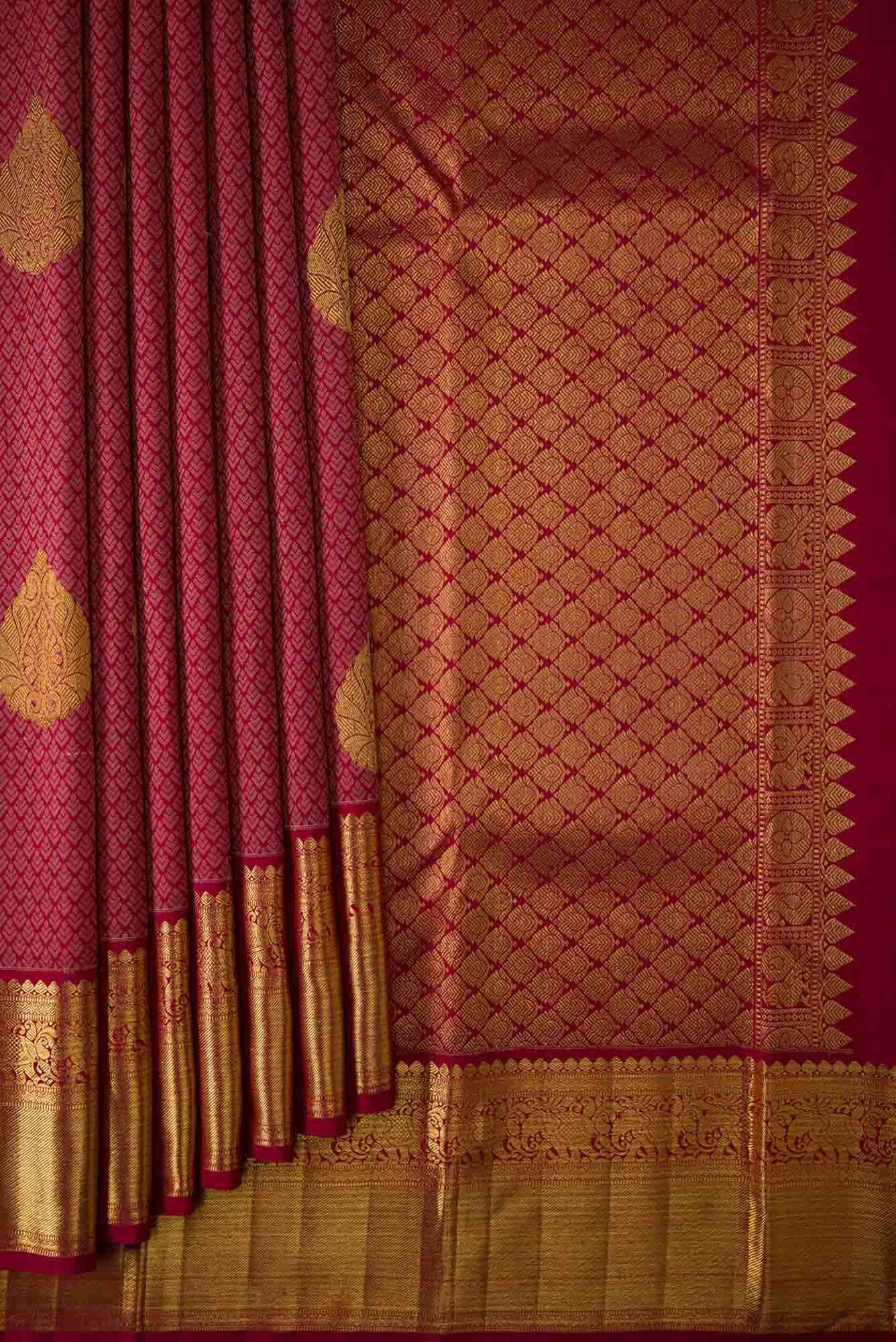 Maroon Dual Tone Kanchipuram Silk Saree - Image 2
