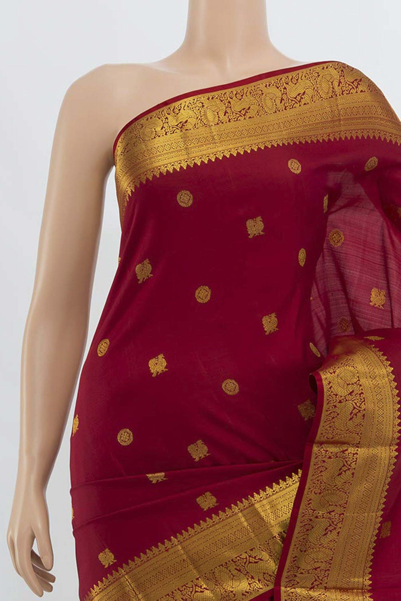 Maroon Kanjivaram Silk Saree - Image 2