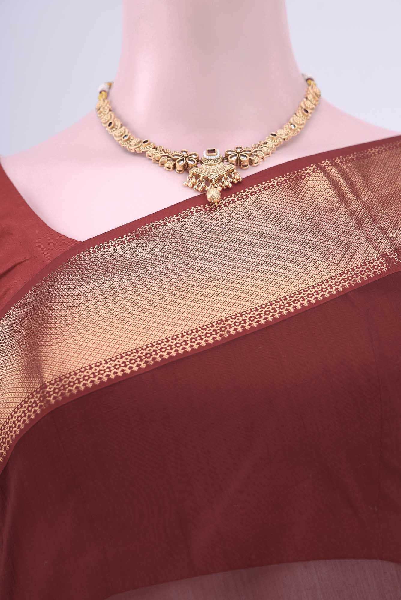 Maroon Khadi Cotton Saree - Image 3