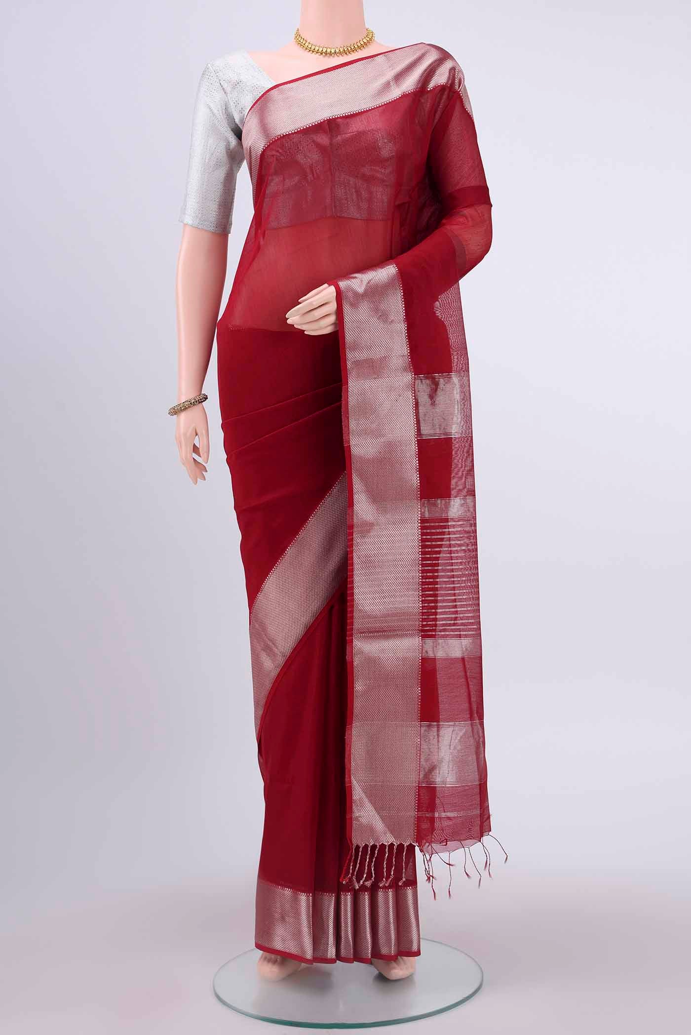 Maroon Maheshwari Silk Cotton Saree