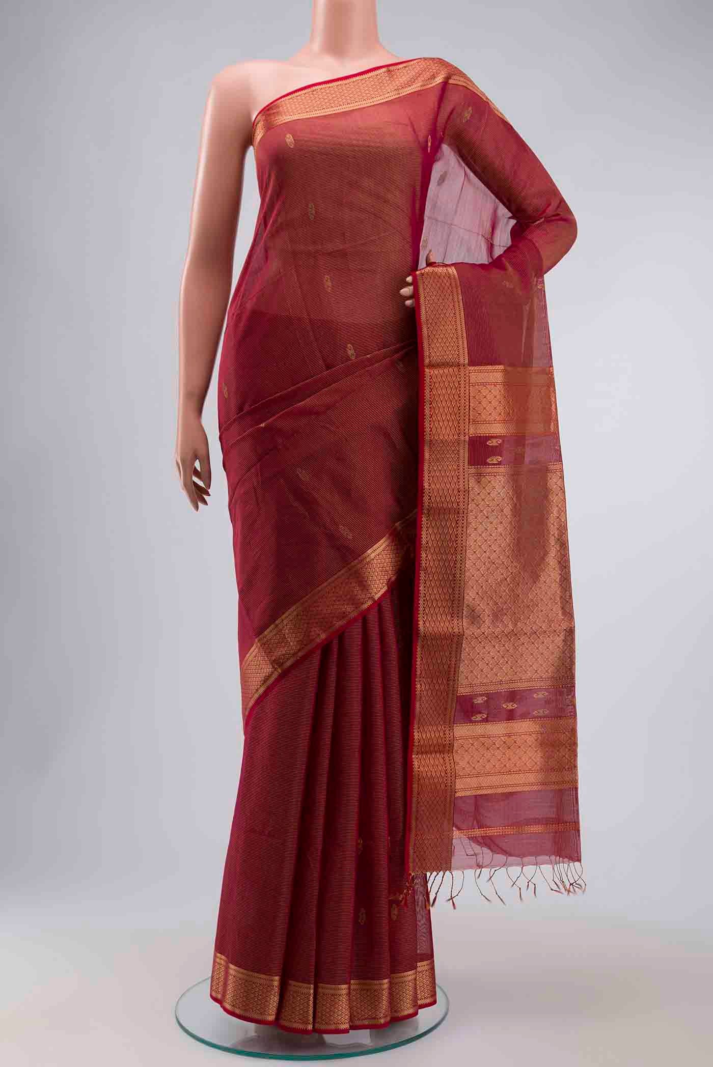 Maroon Maheshwari Silk Saree