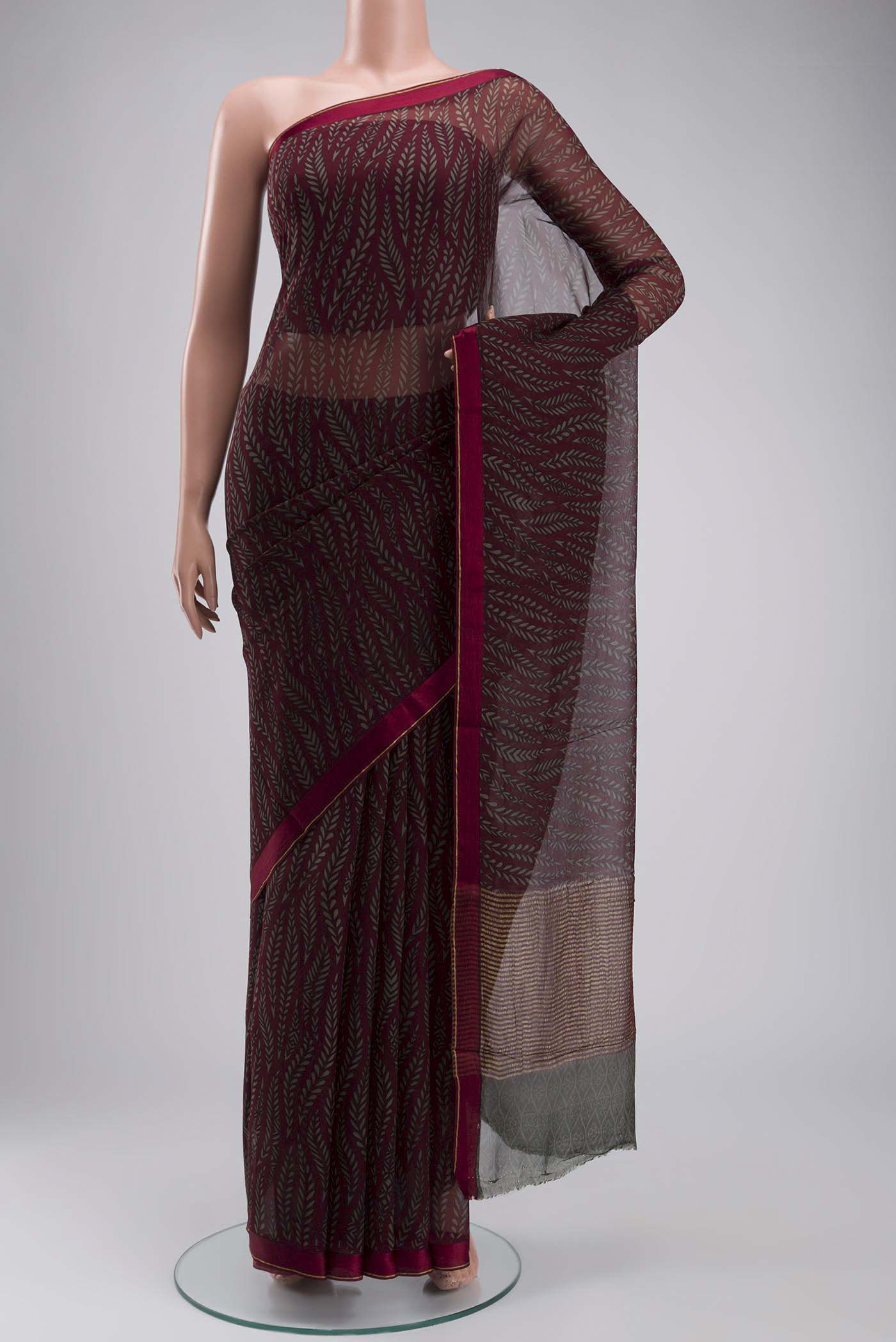 Maroon Mysore Chiffon Saree