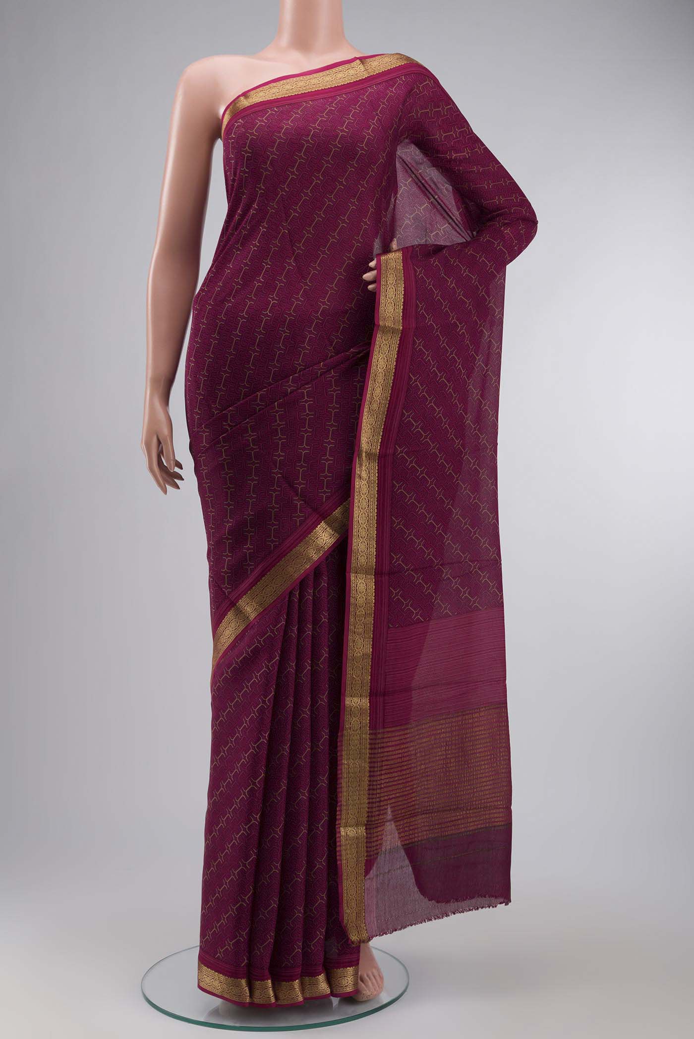 Maroon Mysore Crepe Saree