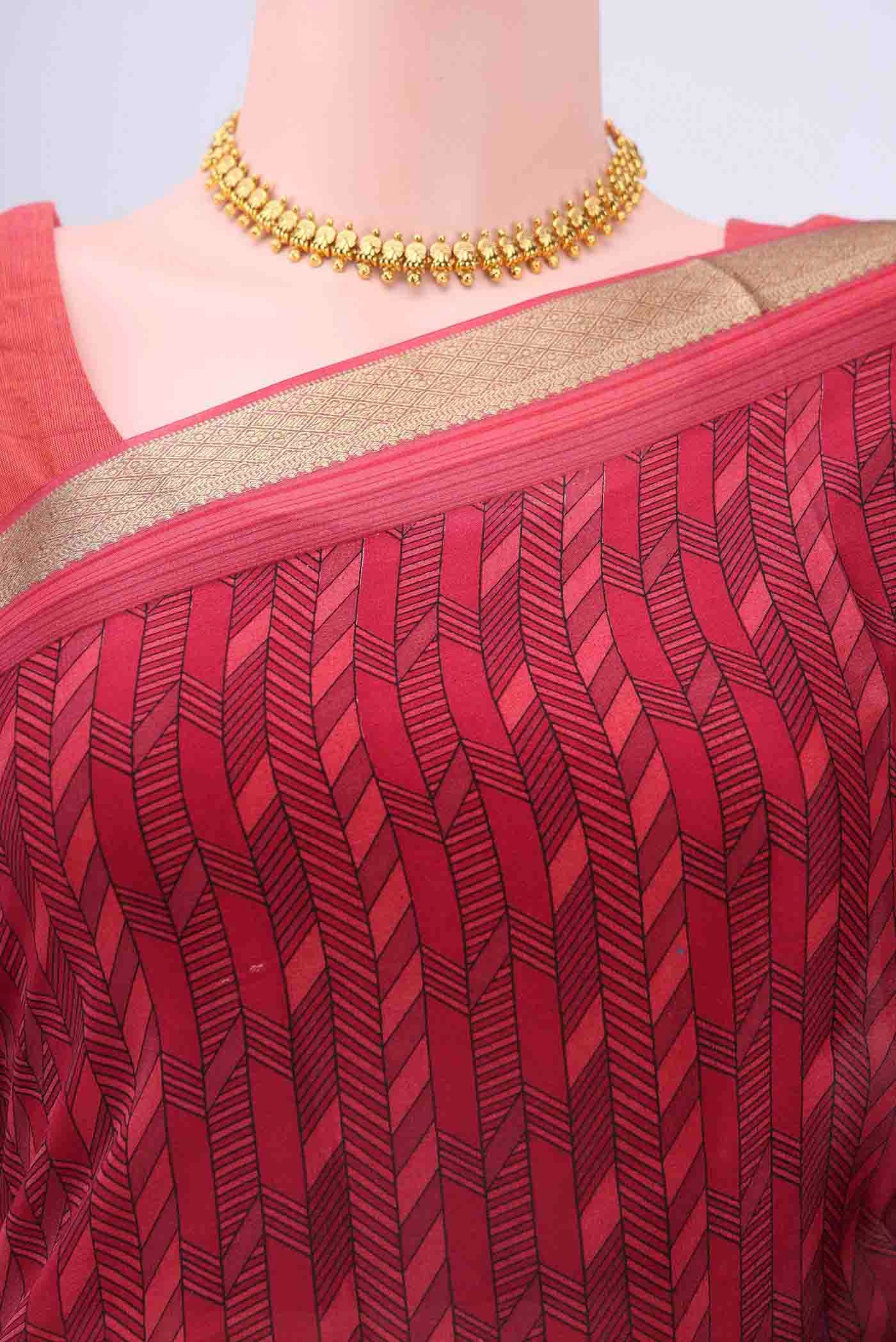 Maroon Mysore Crepe Saree - Image 2