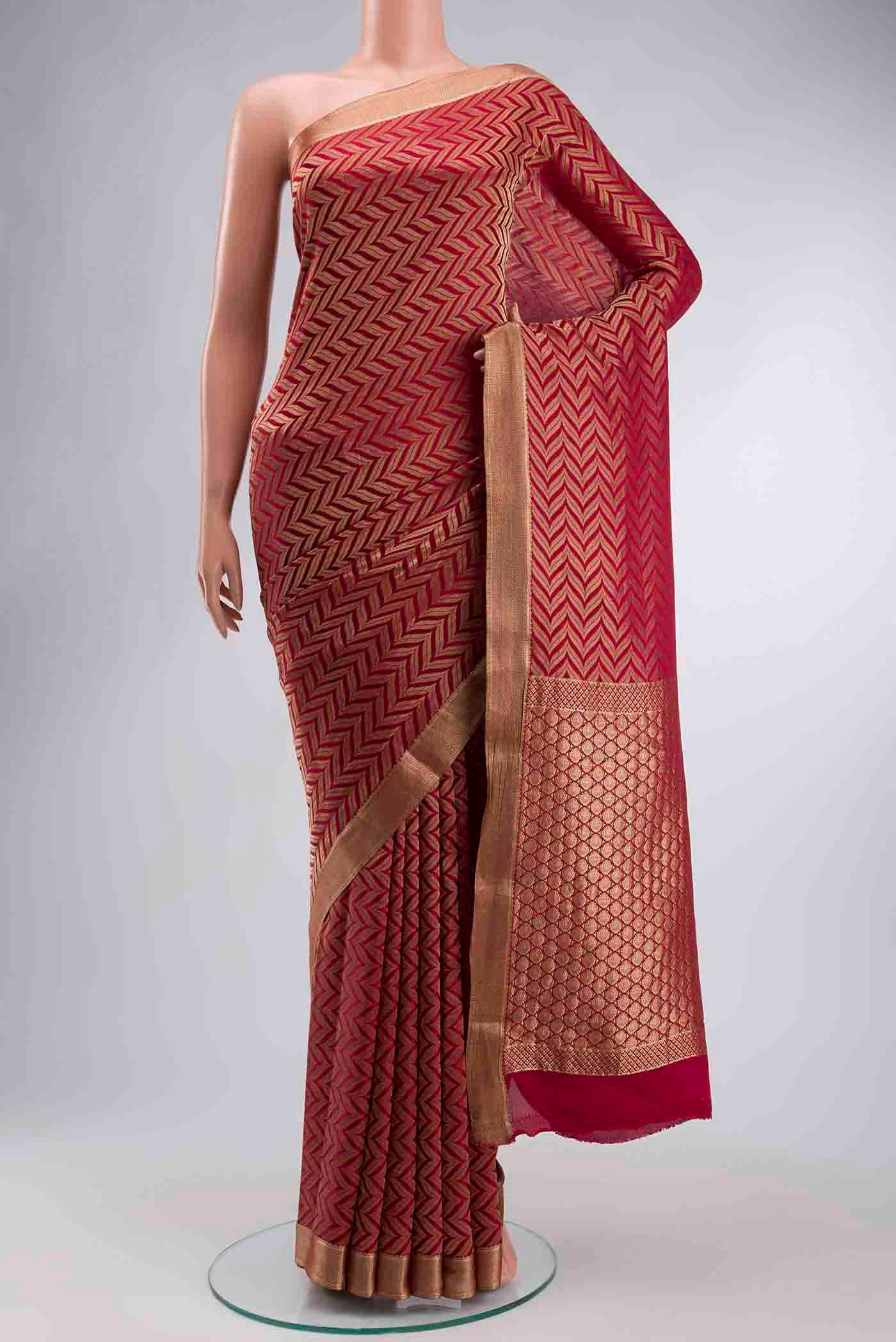 Maroon Mysore Crepe Saree
