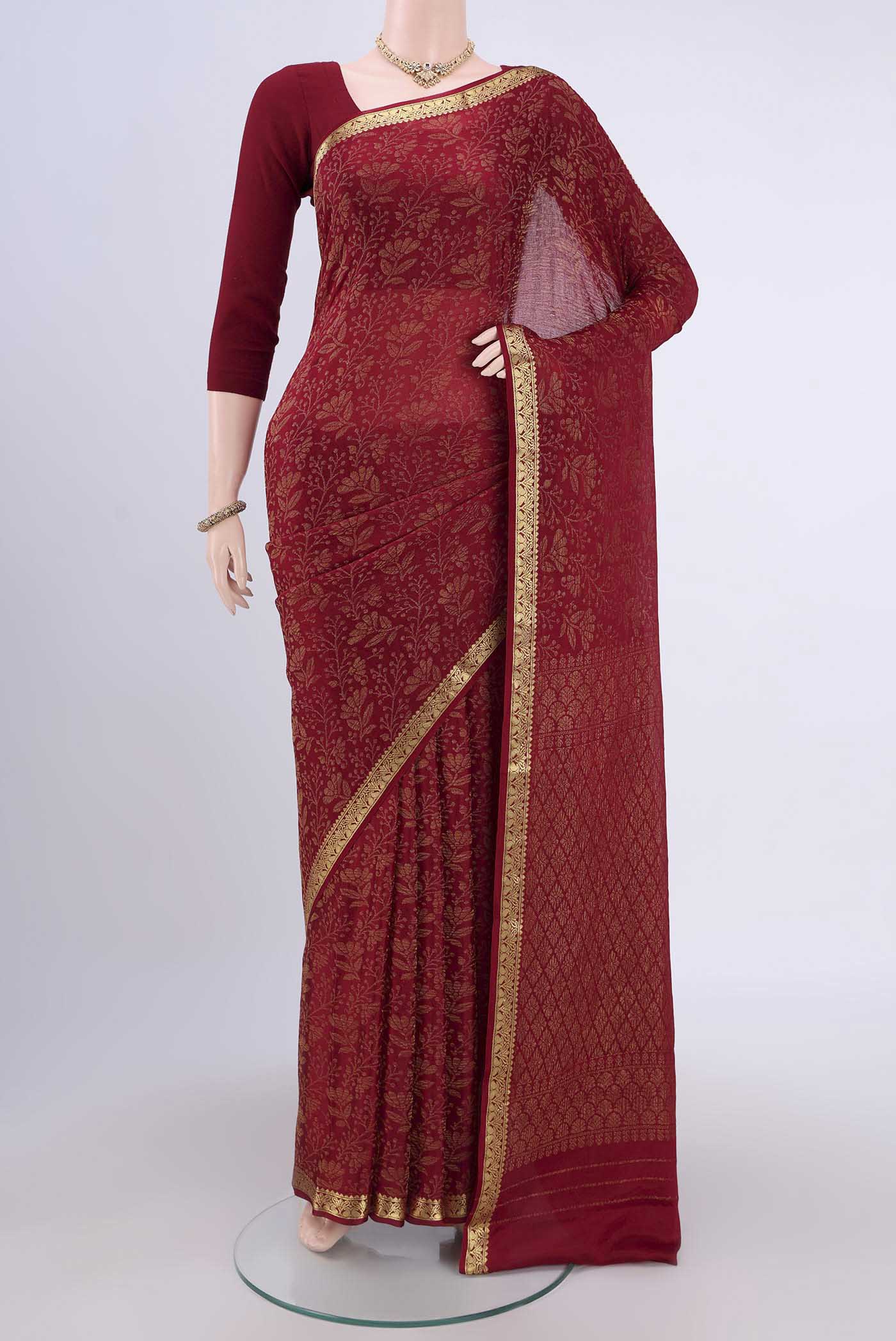 Maroon Mysore Crepe Saree