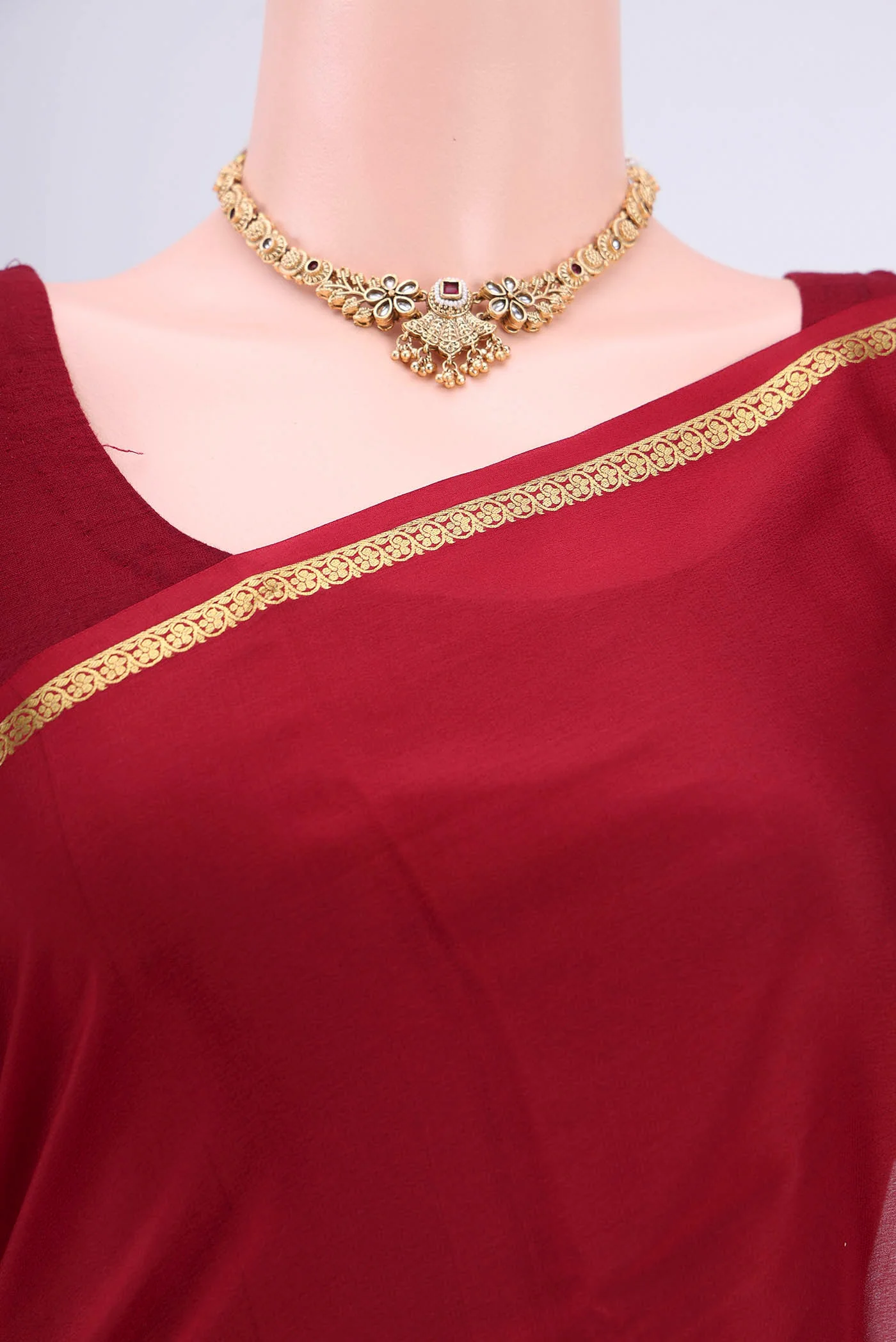 Maroon Mysore Crepe Saree - Image 2