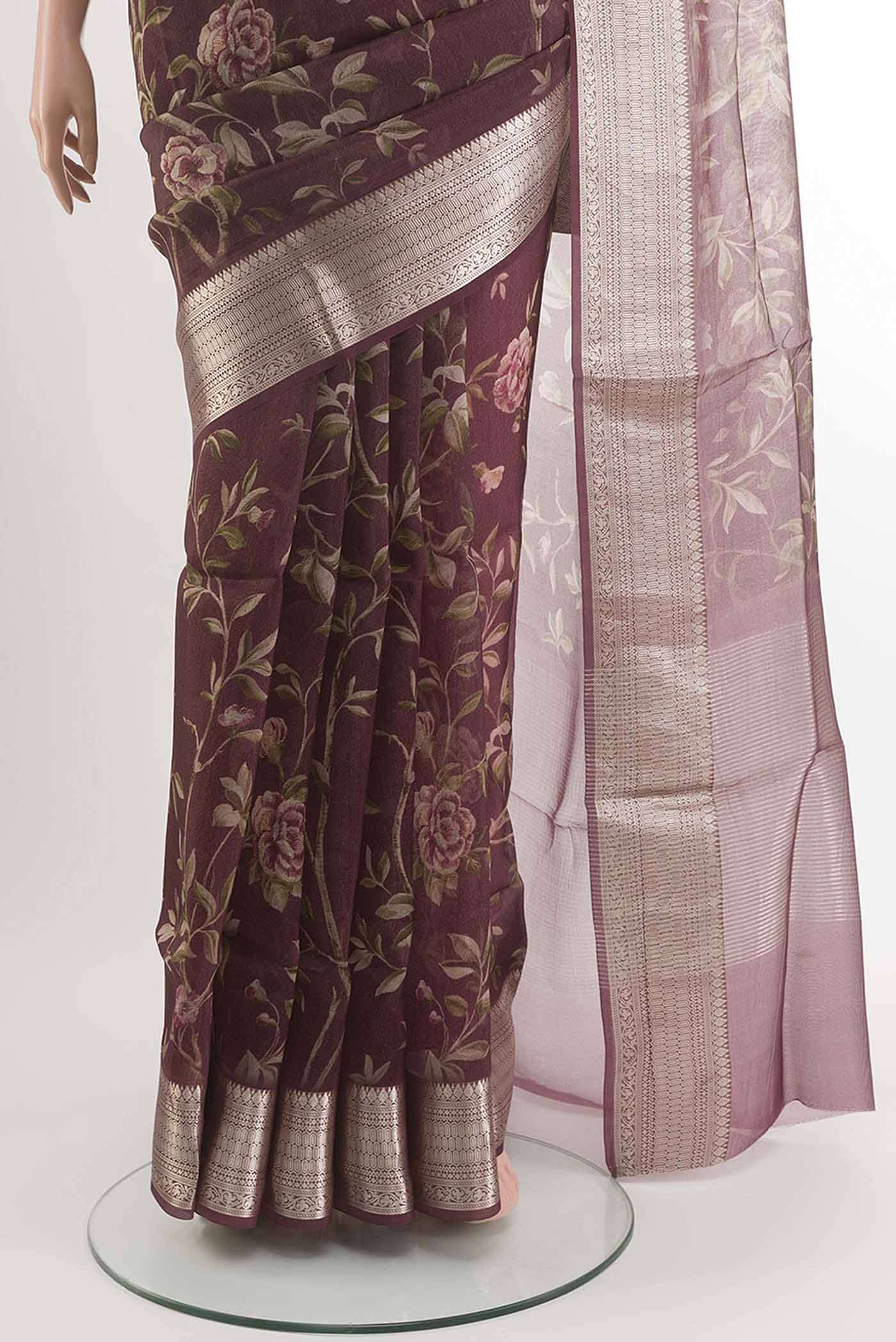 Maroon Organza Silk Saree - Image 3