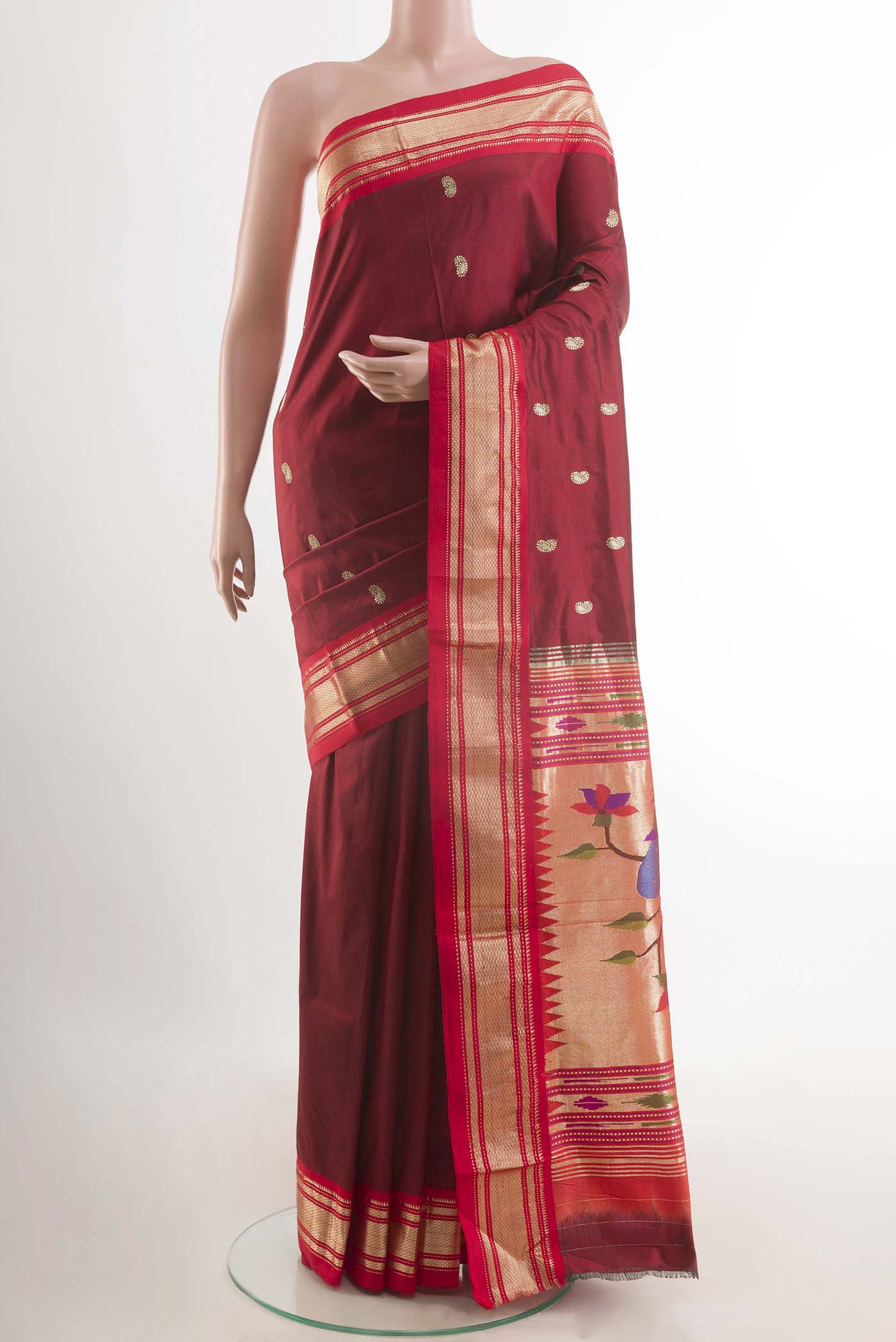 Maroon Paithani Silk Saree