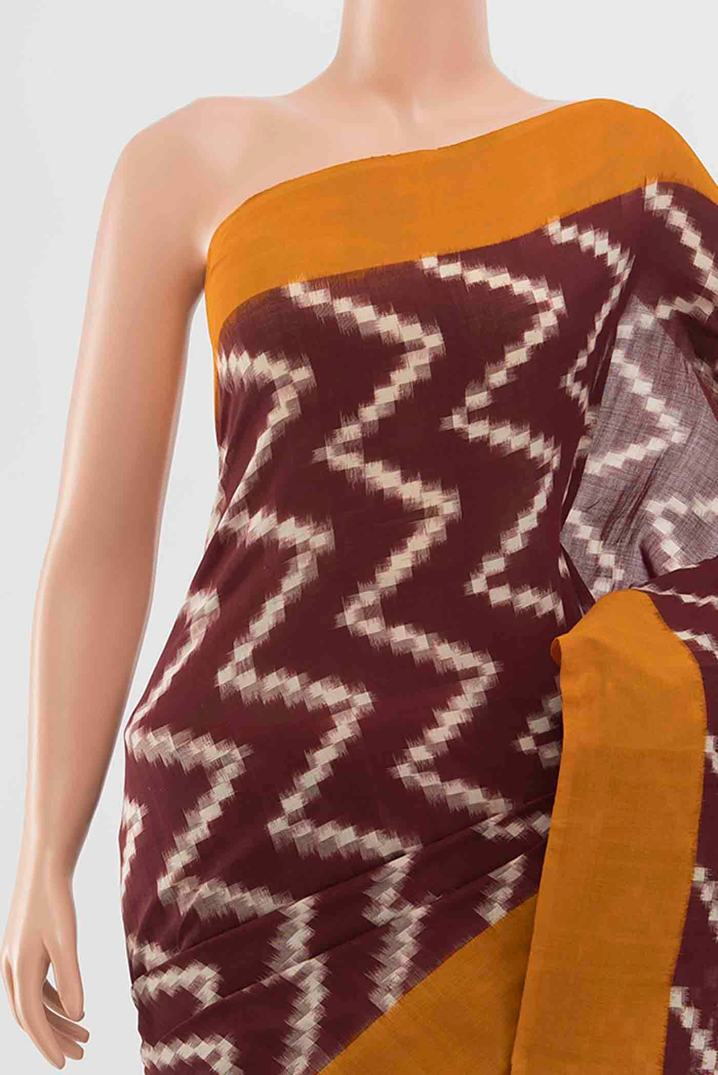 Maroon Pochampally Cotton Saree - Image 2