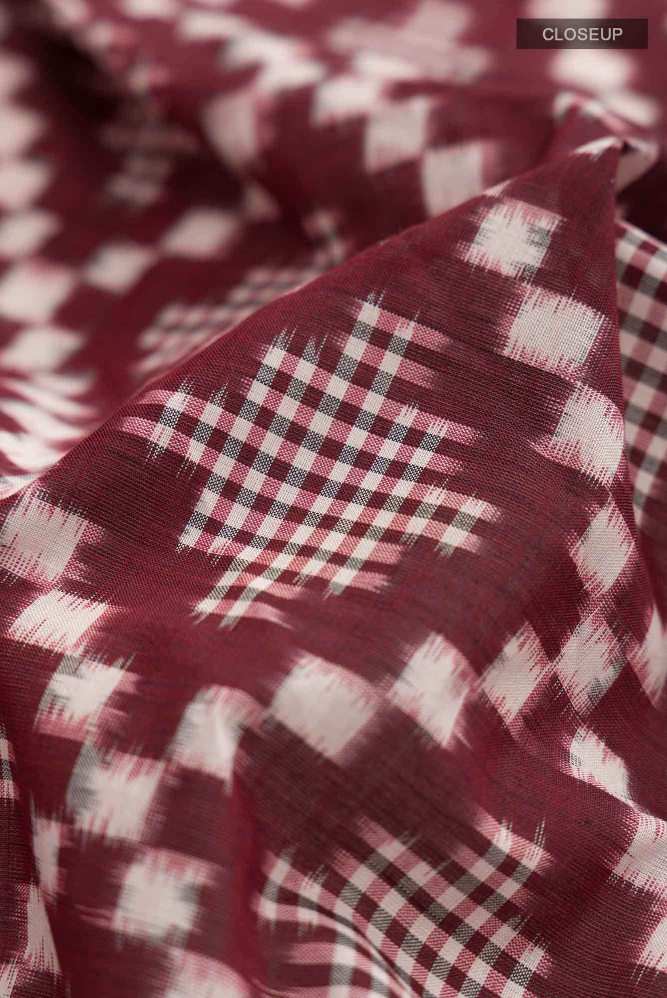Maroon Pochampally Cotton Saree - Image 2