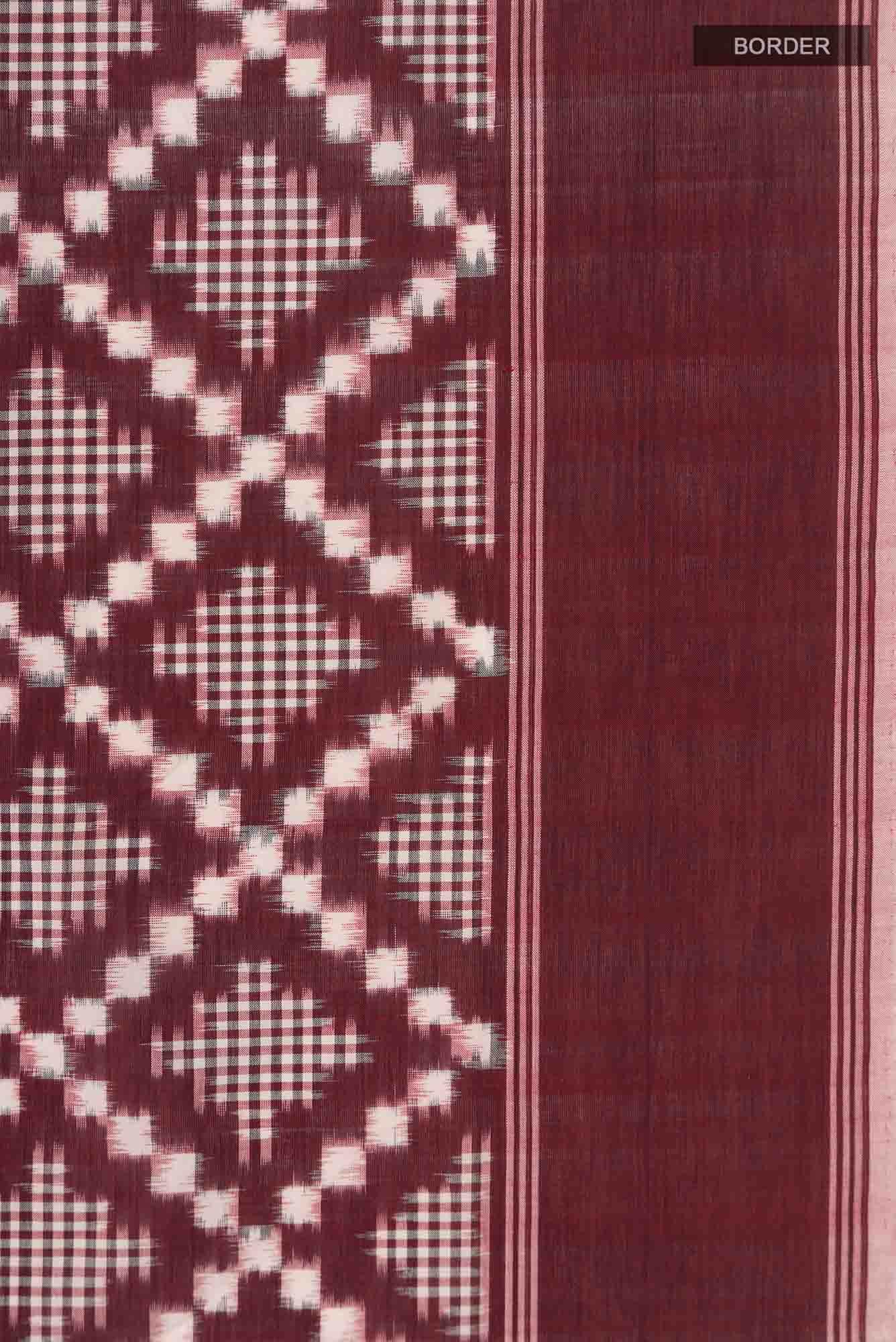 Maroon Pochampally Cotton Saree - Image 4