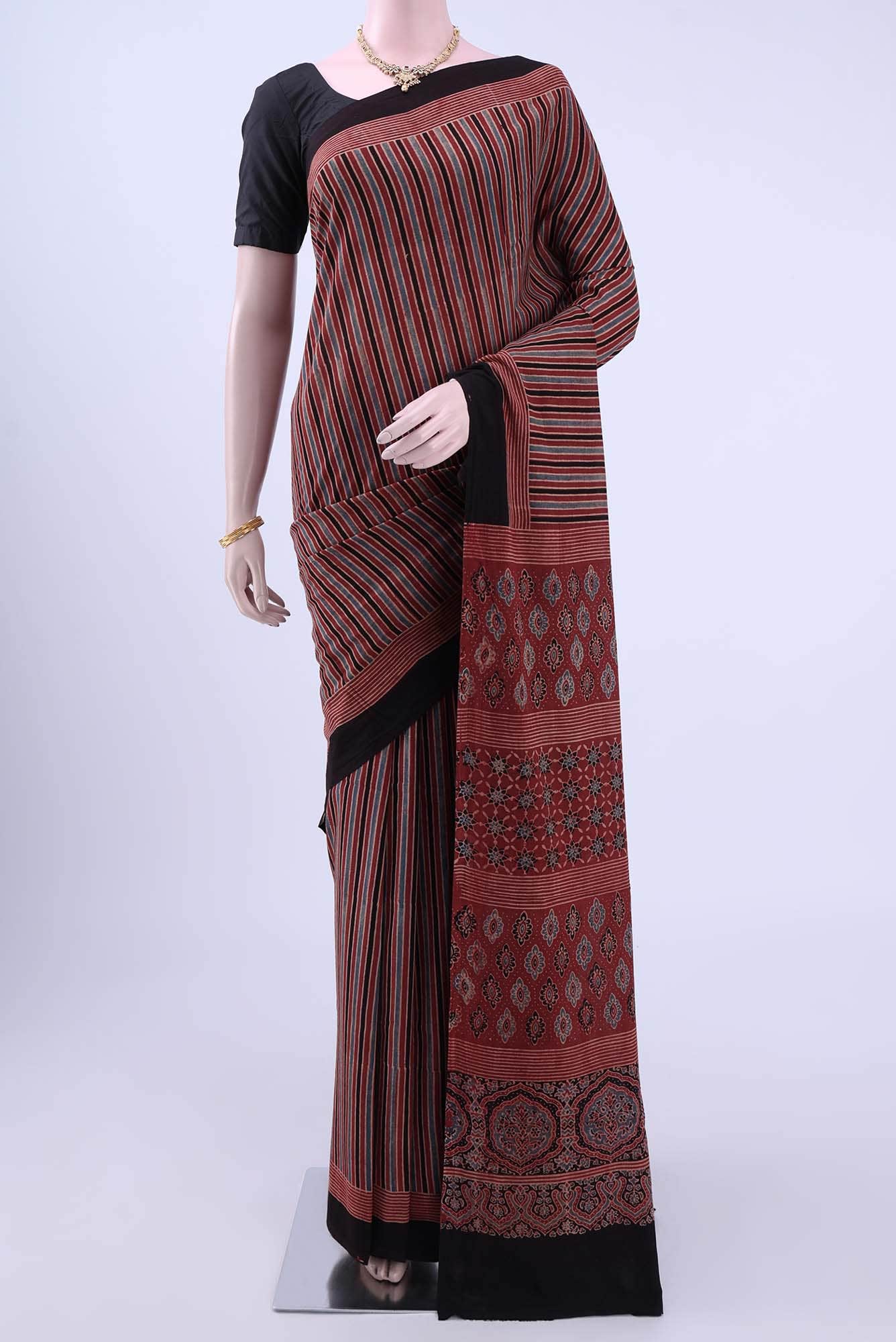 Maroon Printed Cotton Saree