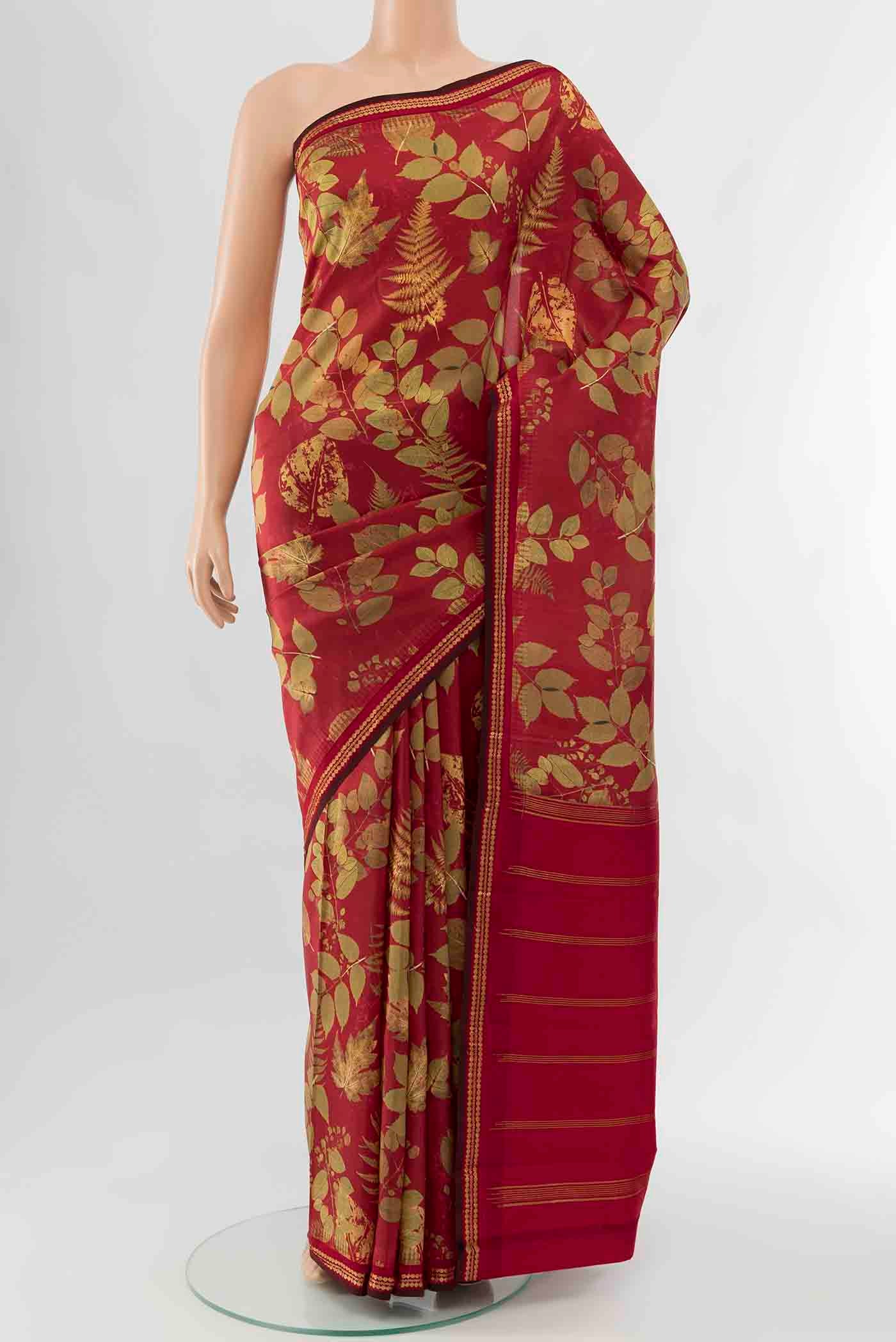 Maroon Printed Silk Saree