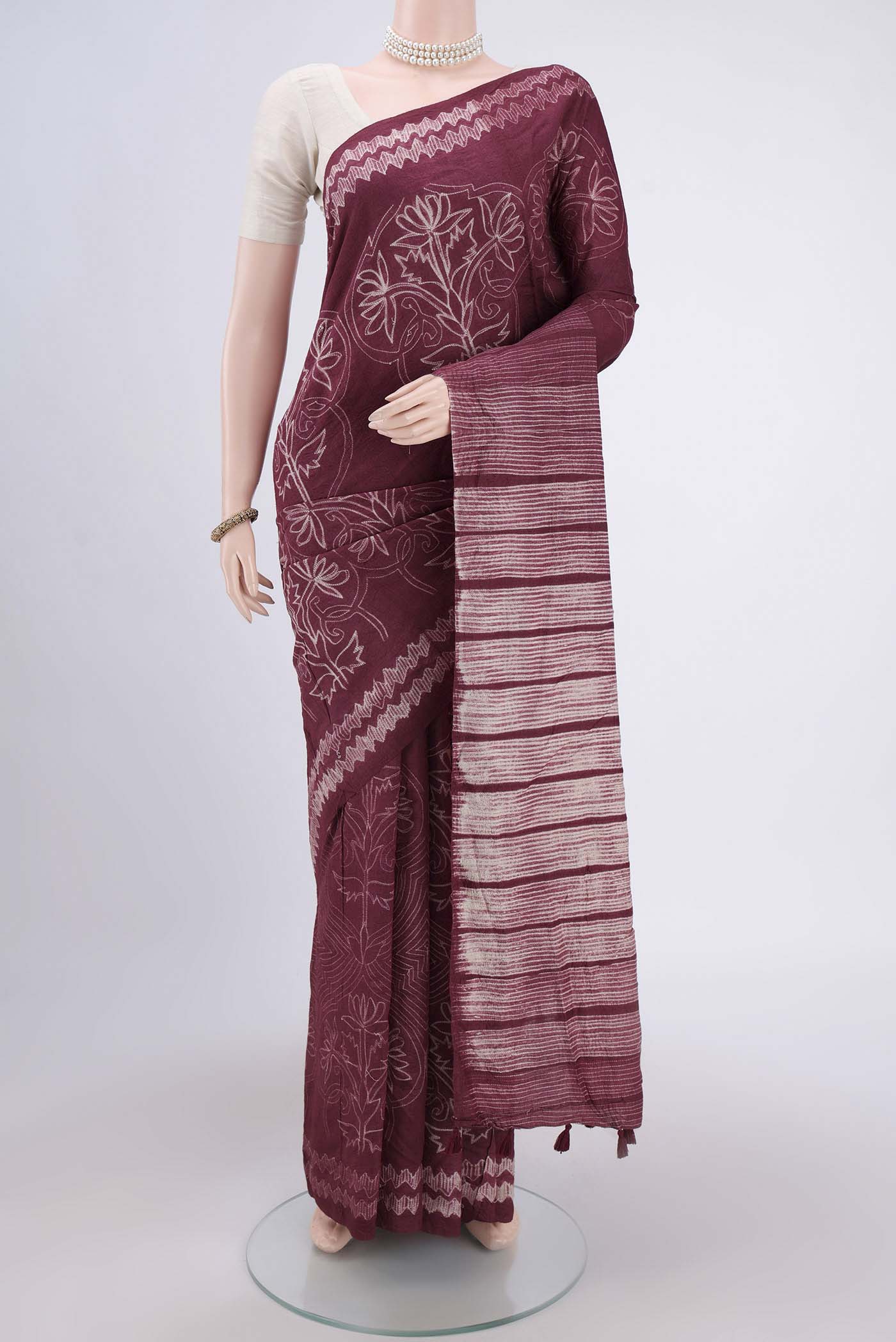 Maroon Tussar Silk Saree