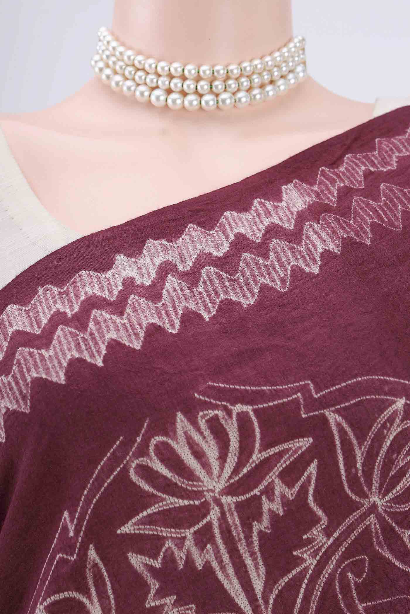 Maroon Tussar Silk Saree - Image 2