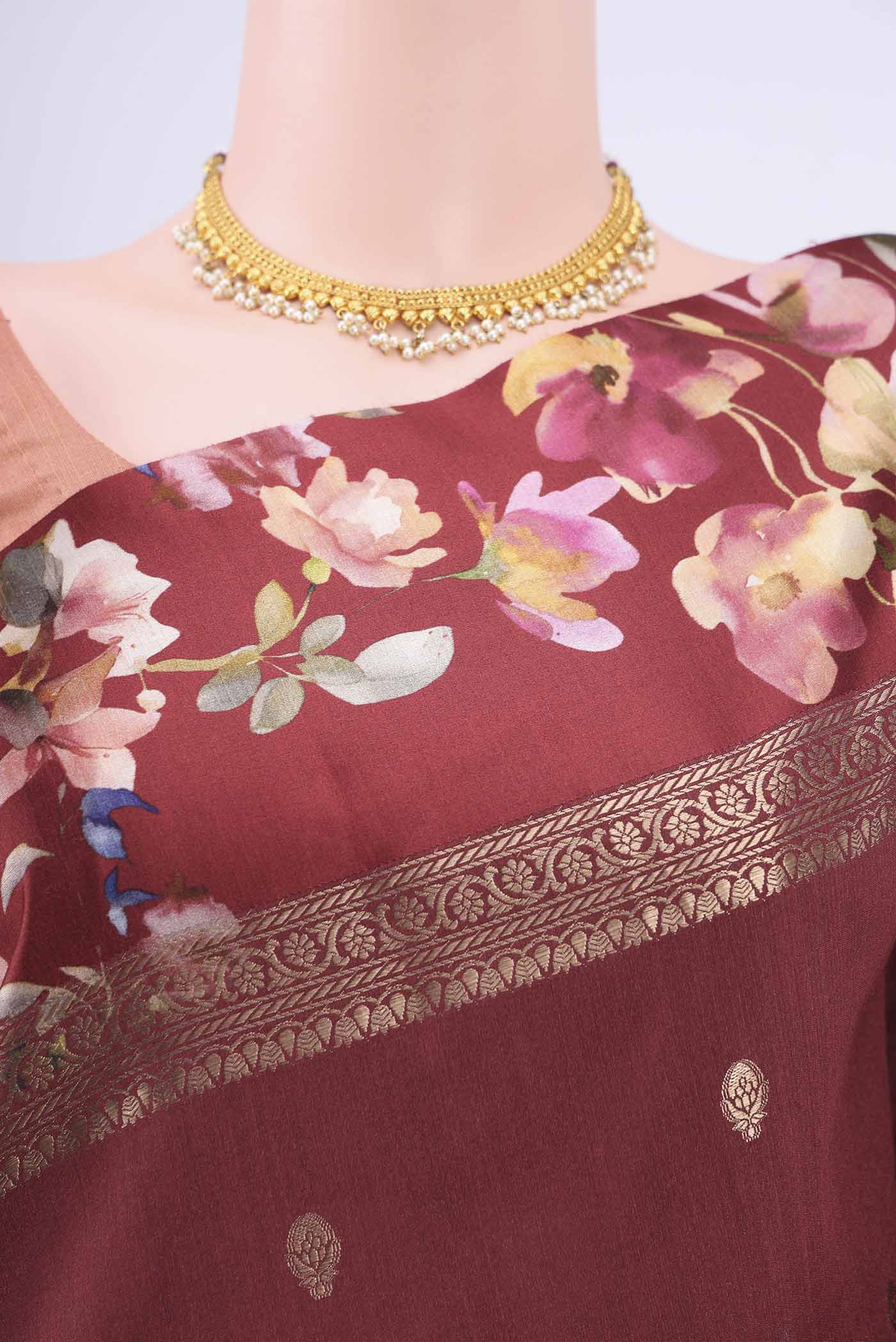 Maroon Printed Silk Saree - Image 2