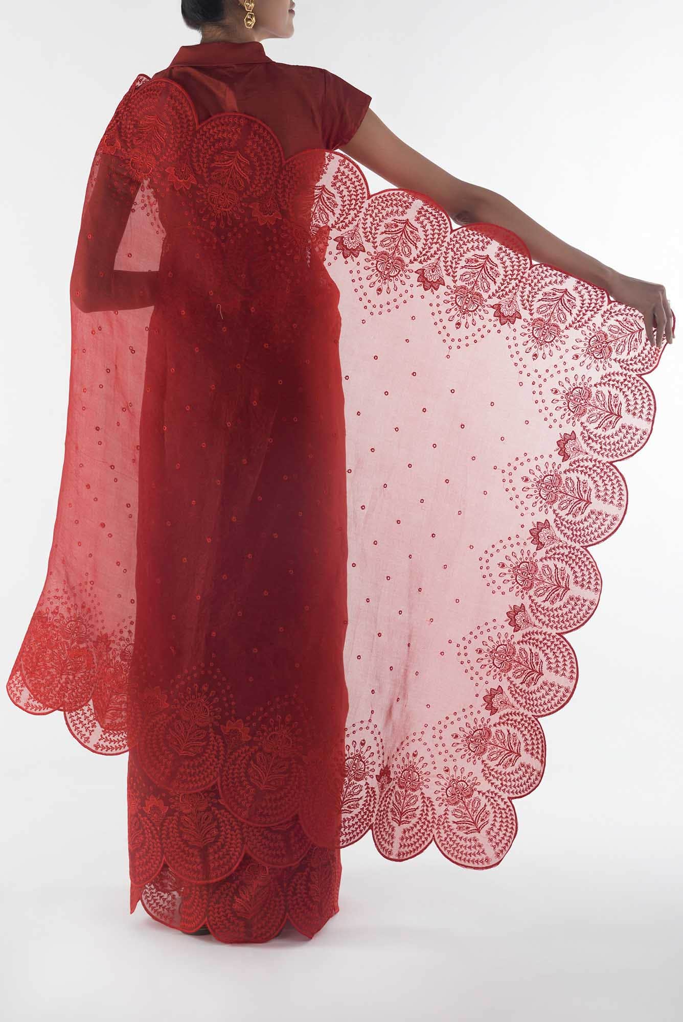 Lovelace Maroon floral design saree from Embroidered Romance Collection by Nalli - Image 4