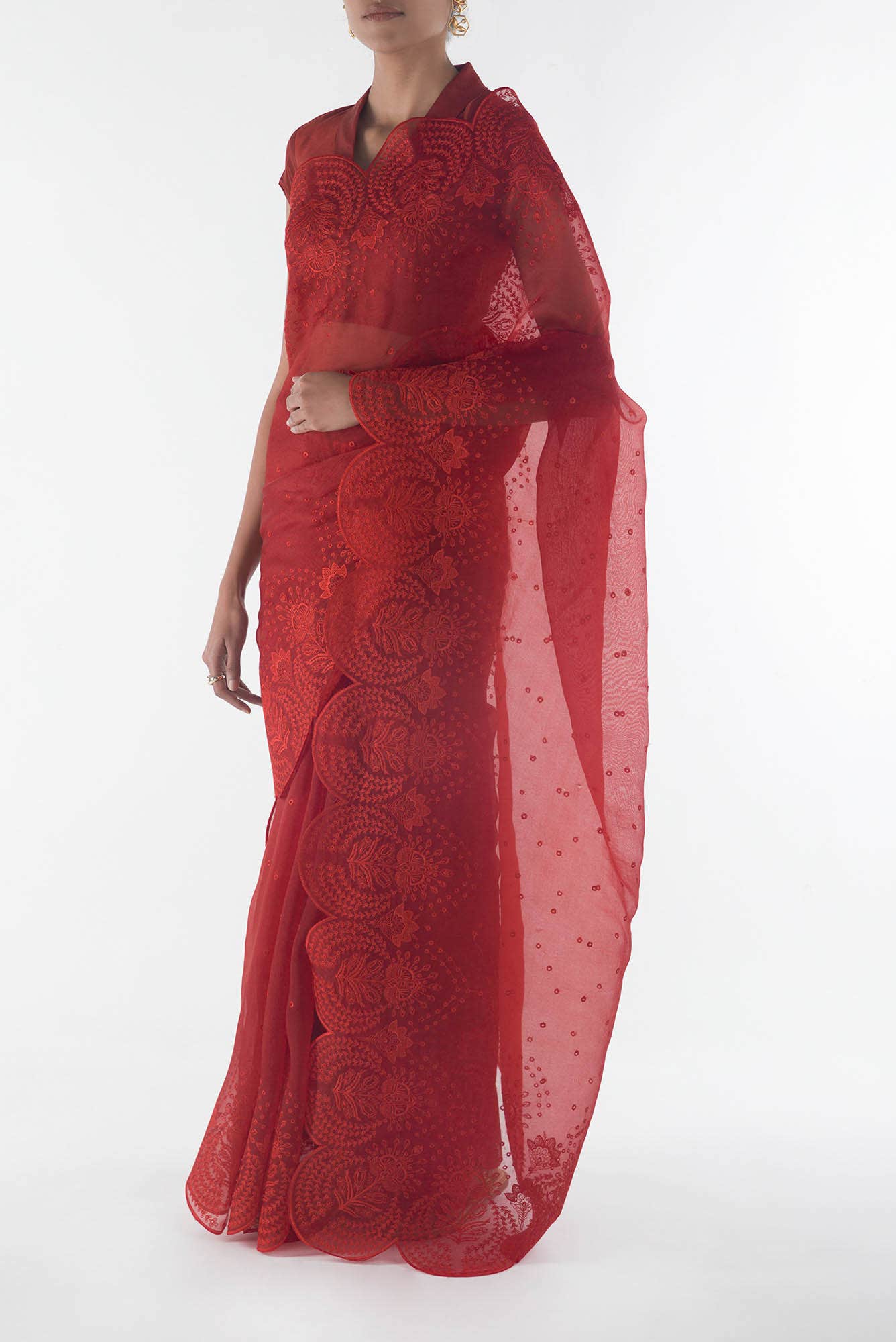 Lovelace Maroon floral design saree from Embroidered Romance Collection by Nalli - Image 6