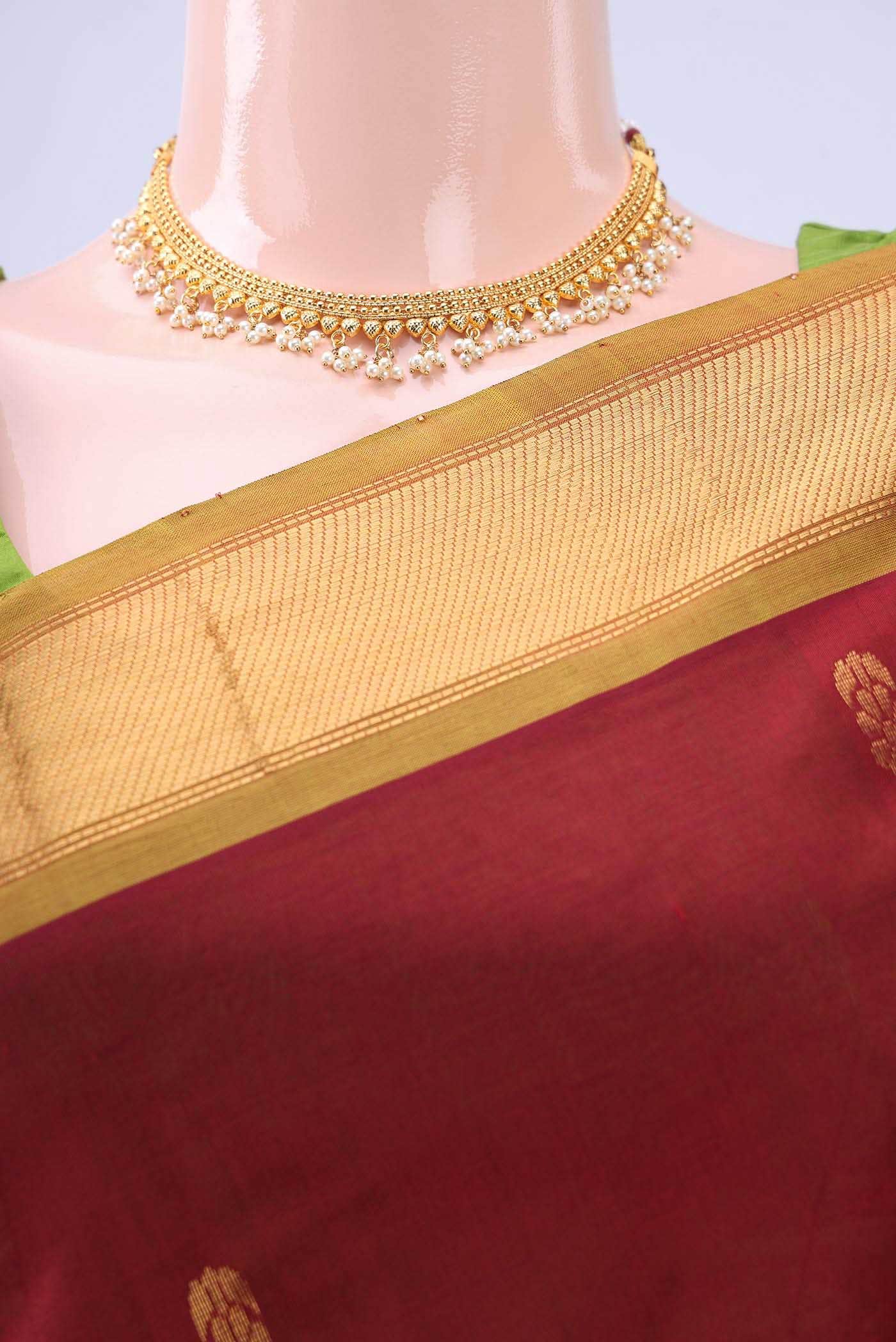 Maroon Silk Cotton Saree - Image 3