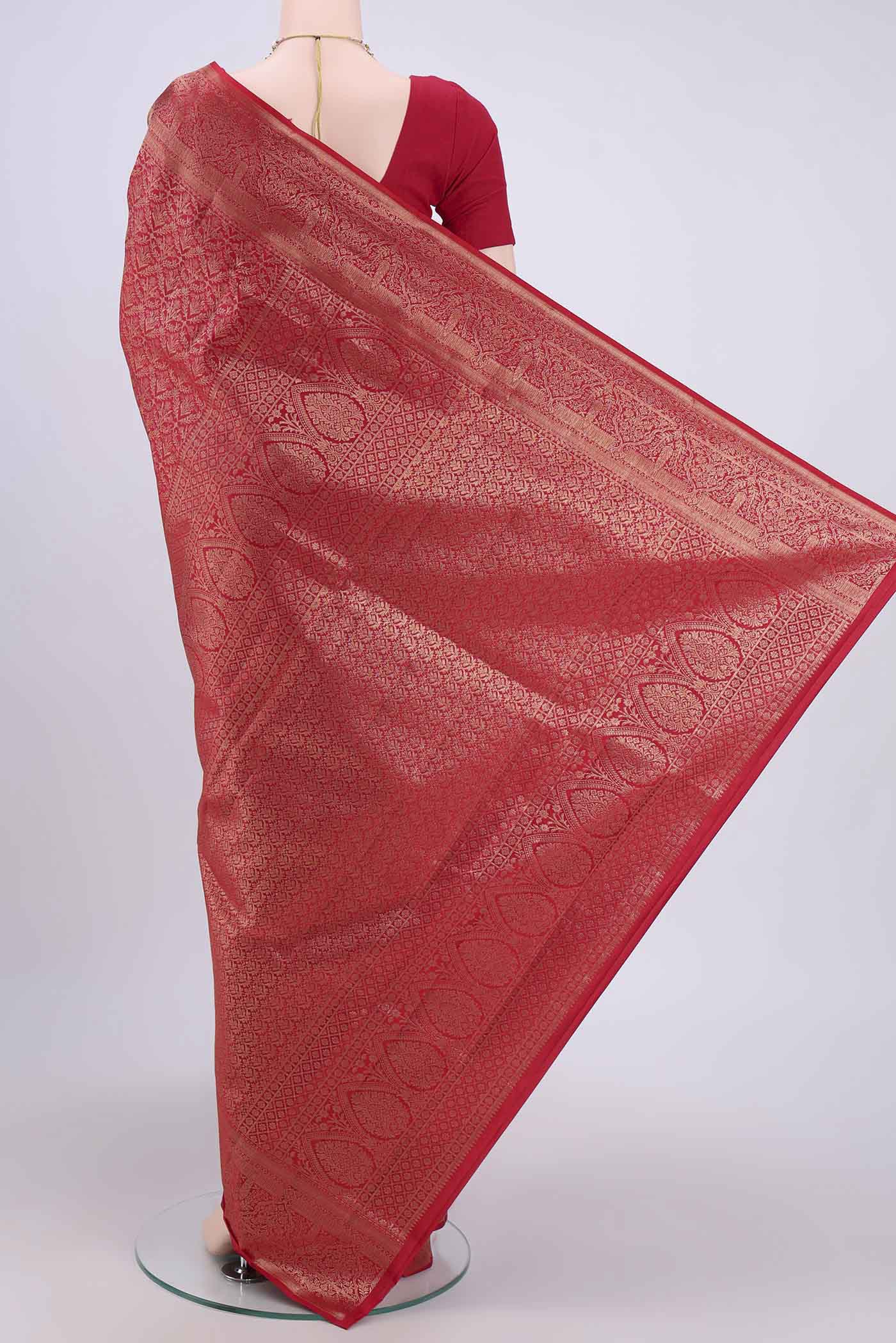 Imperial Red Soft Silk Saree - Image 3