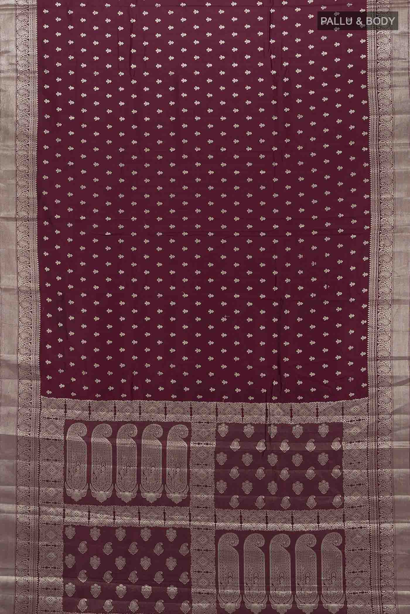 Burgundy Banarasi Raw Silk Saree - Image 5
