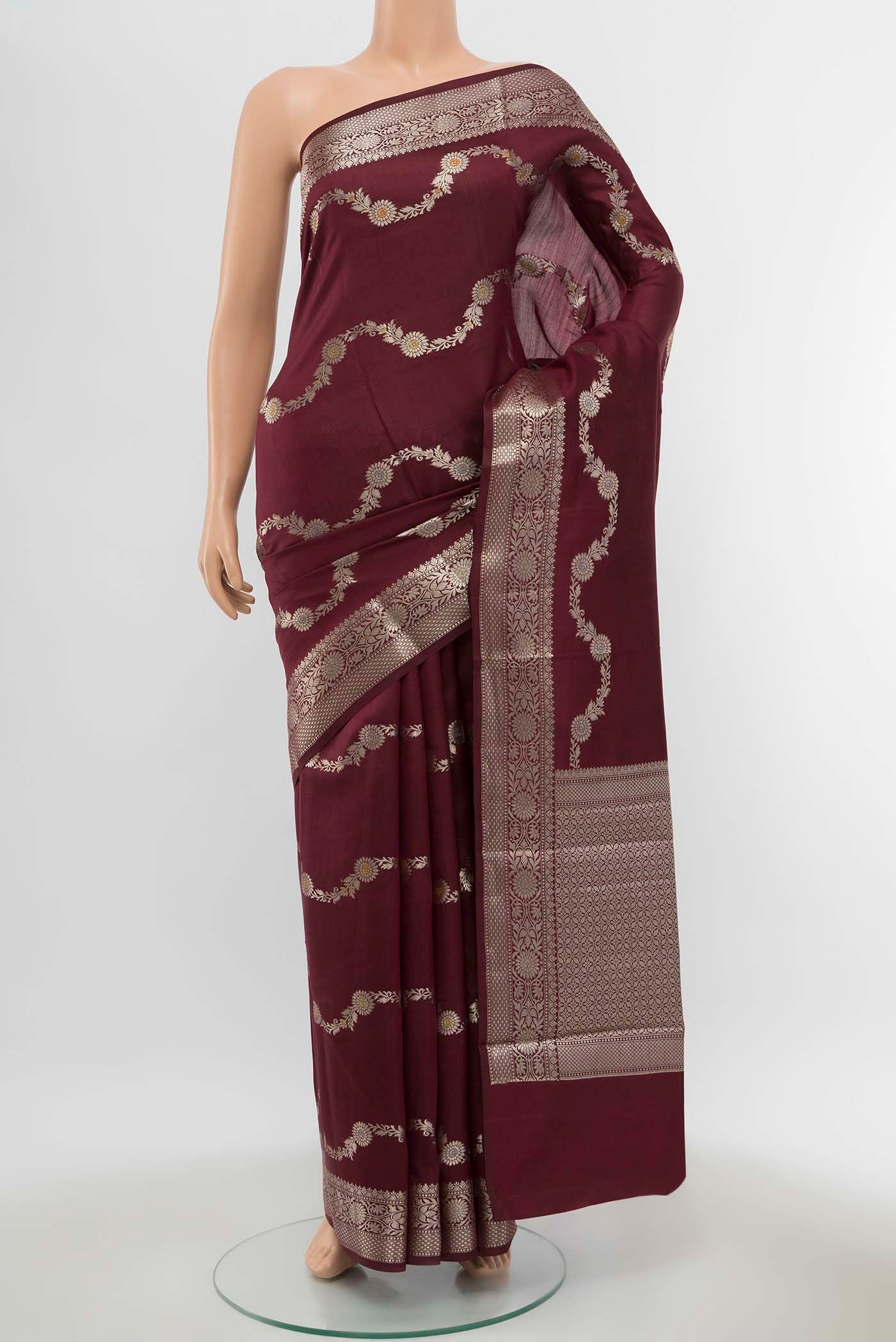 Burgundy Banarasi Raw Silk Saree