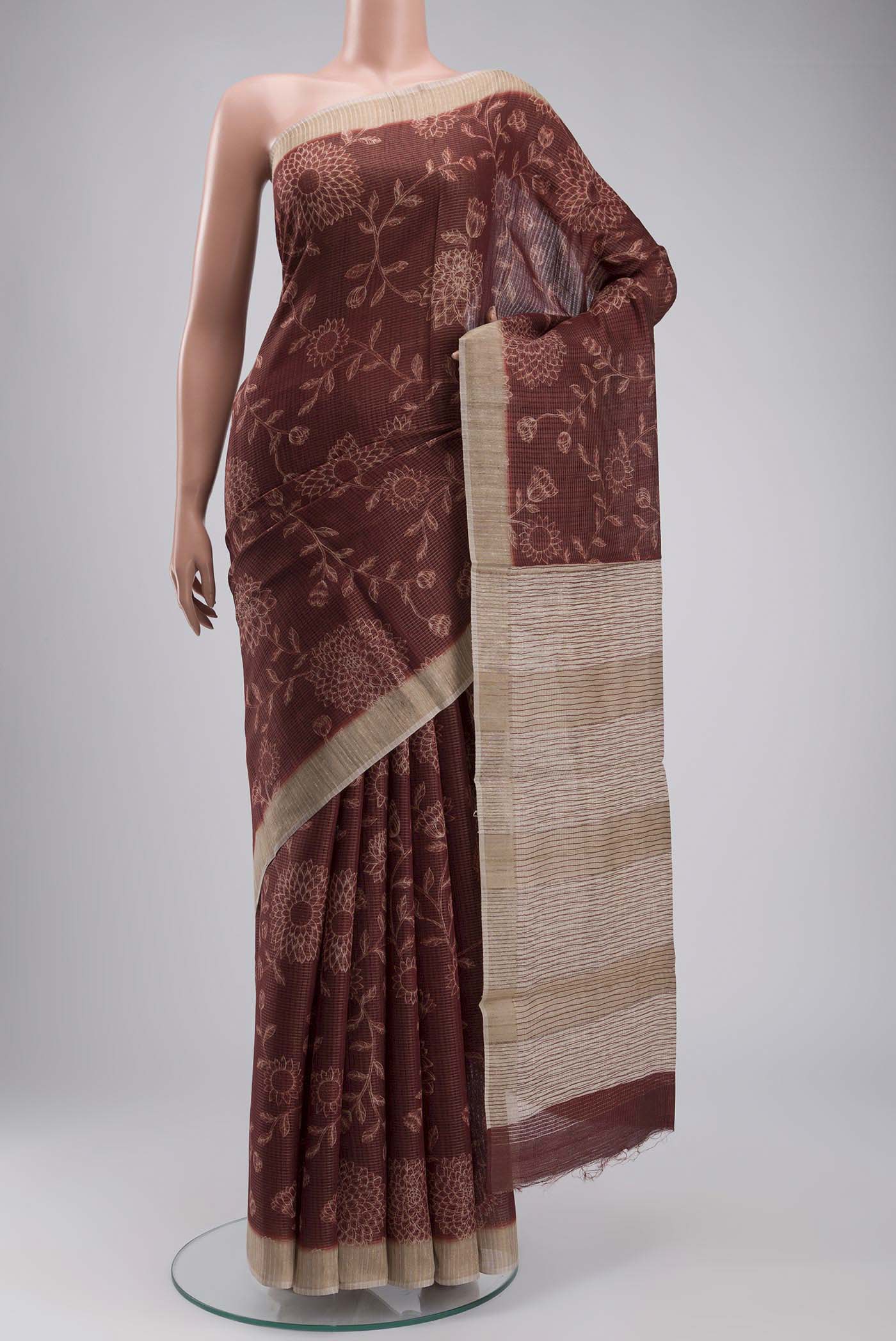 Maroon Tussar Silk Saree
