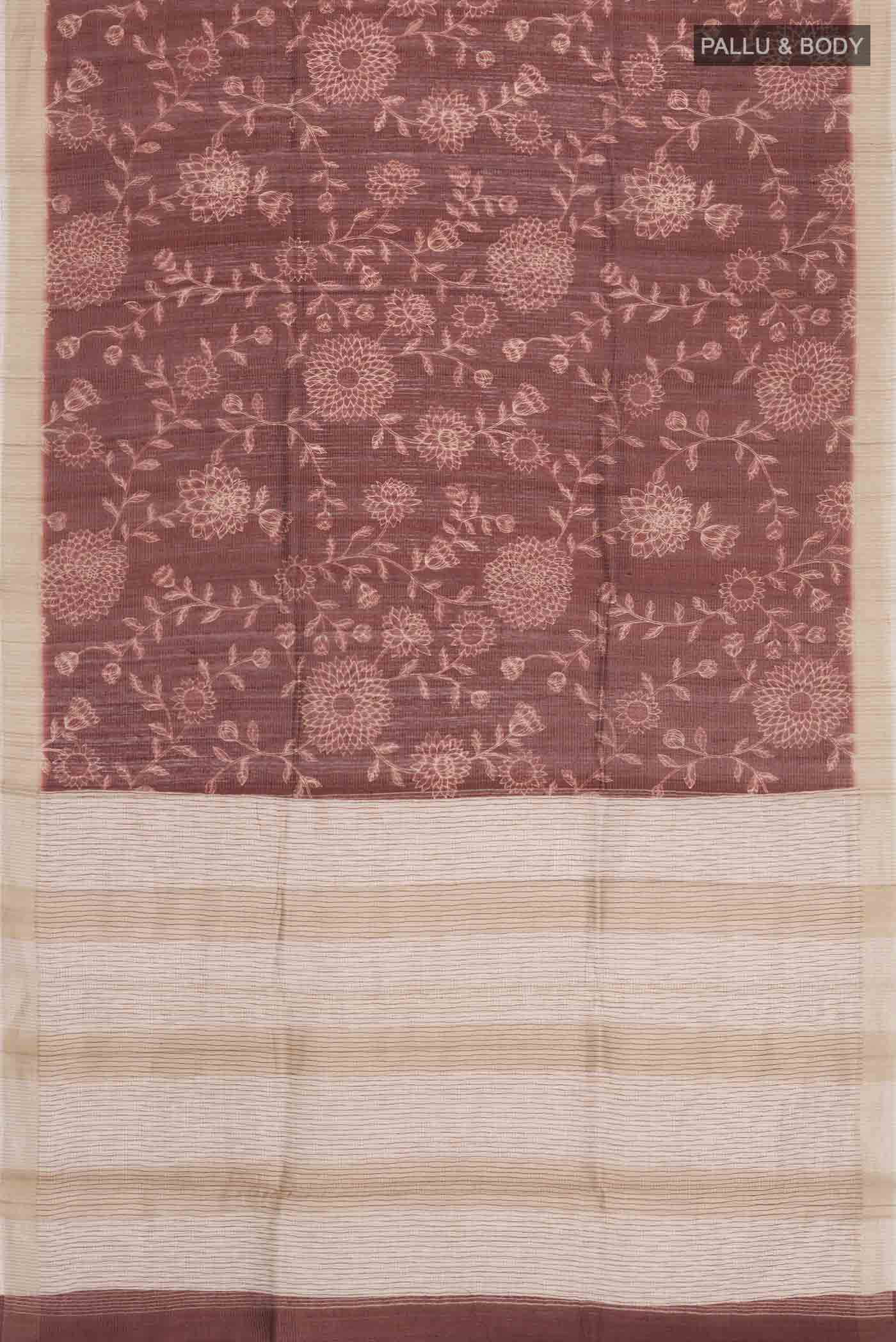 Maroon Tussar Silk Saree - Image 5