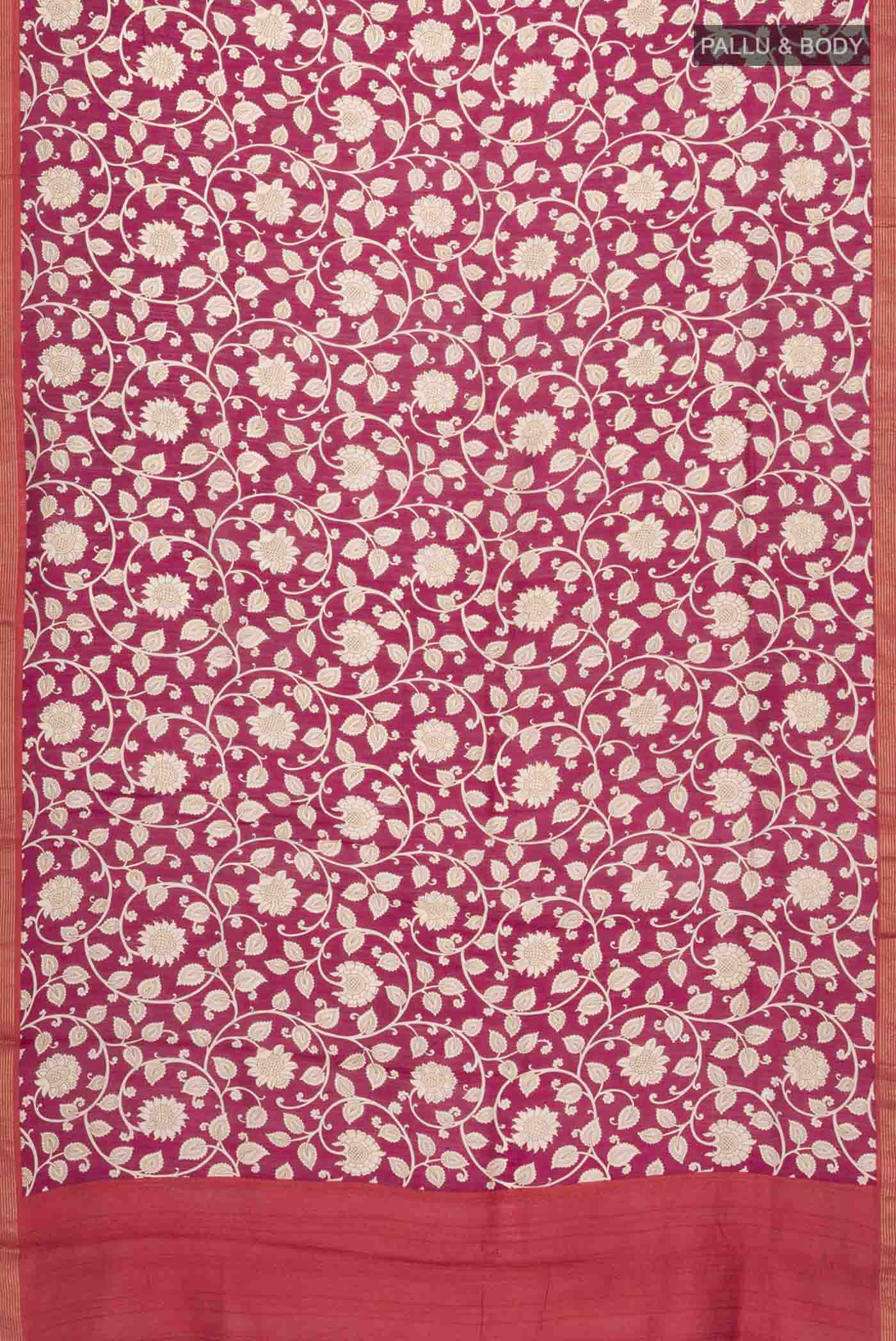Maroon Tussar Silk Saree - Image 5
