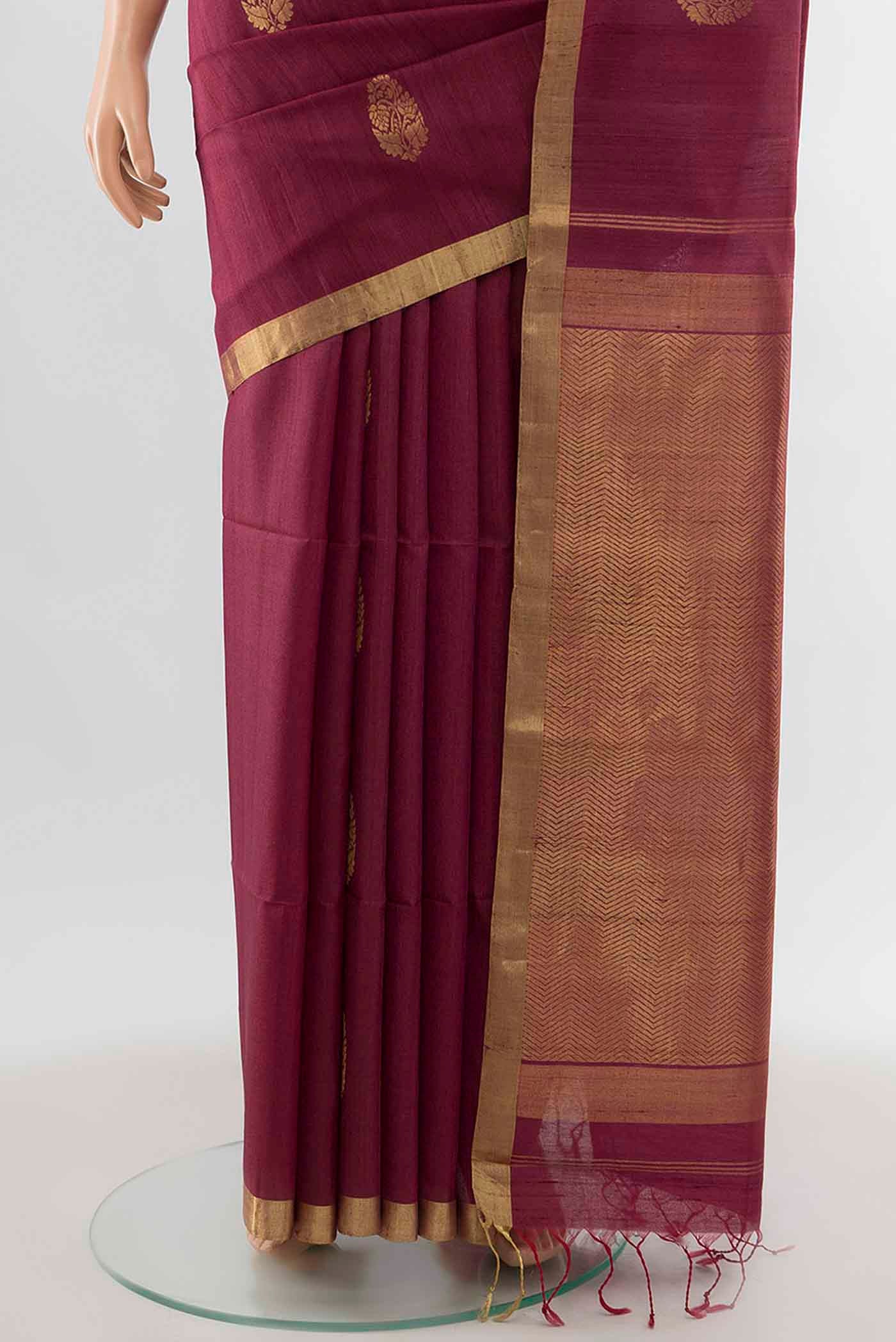 Maroon Tussar Silk Saree - Image 3