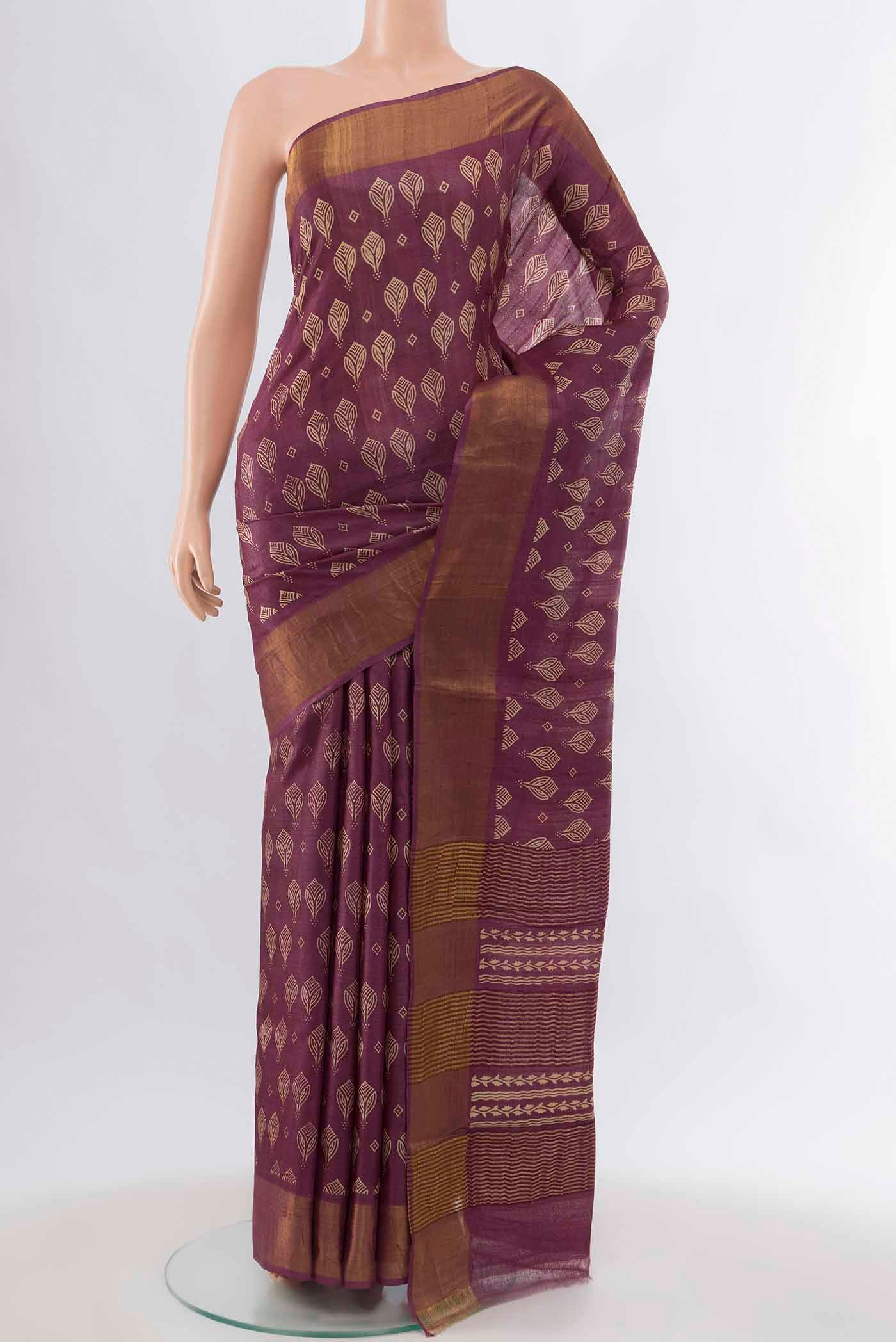 Magenta Tussar Silk Saree