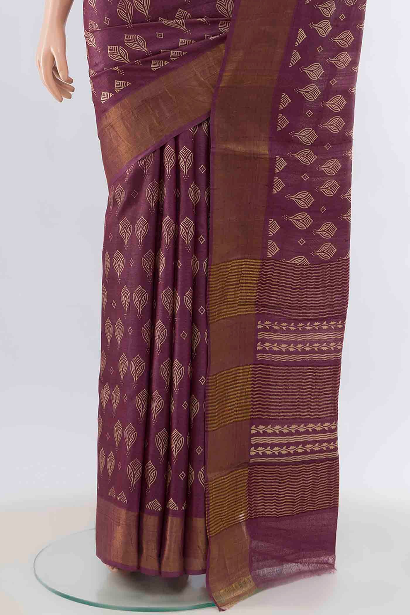 Magenta Tussar Silk Saree - Image 3