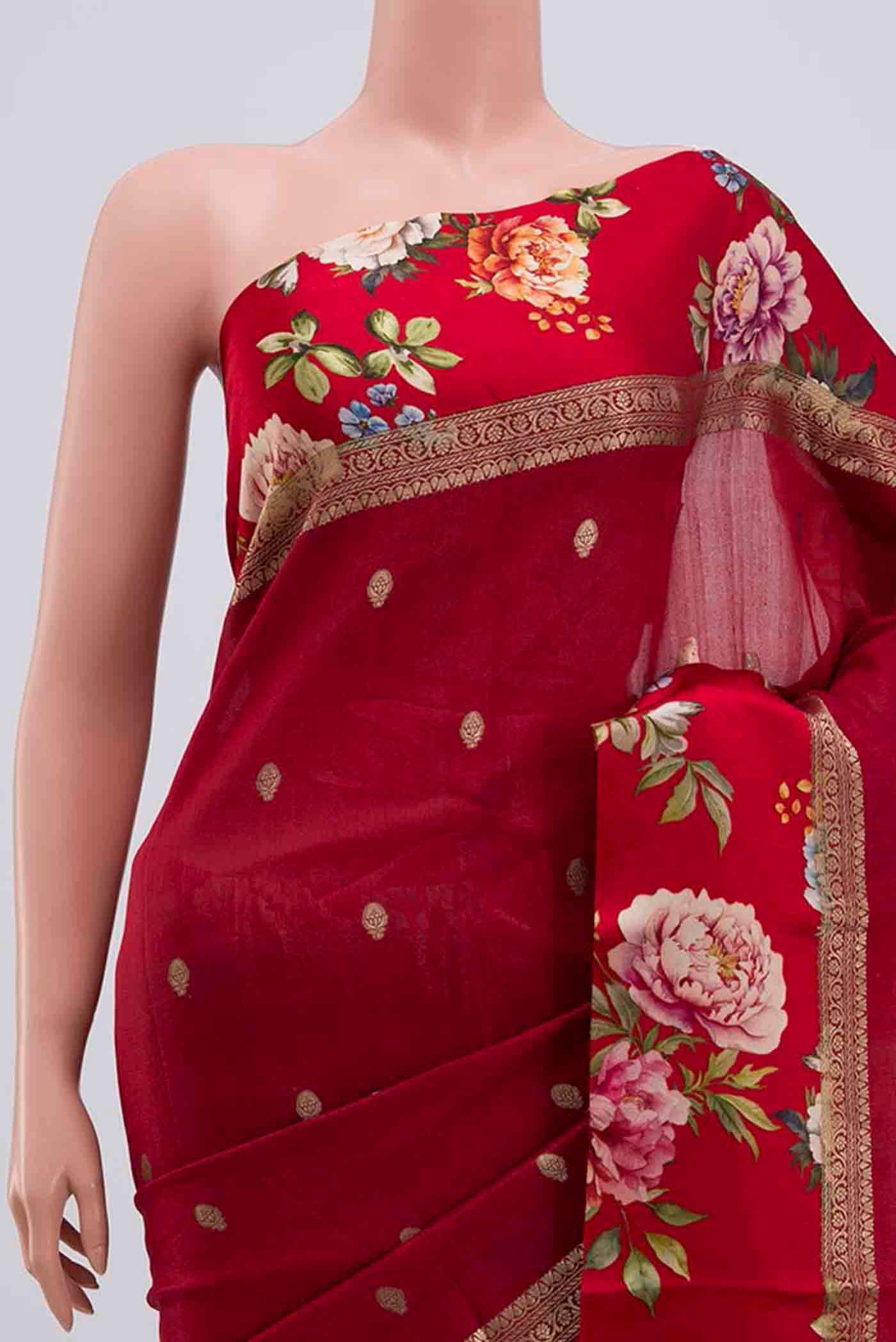Maroon Tussar Silk Saree - Image 2