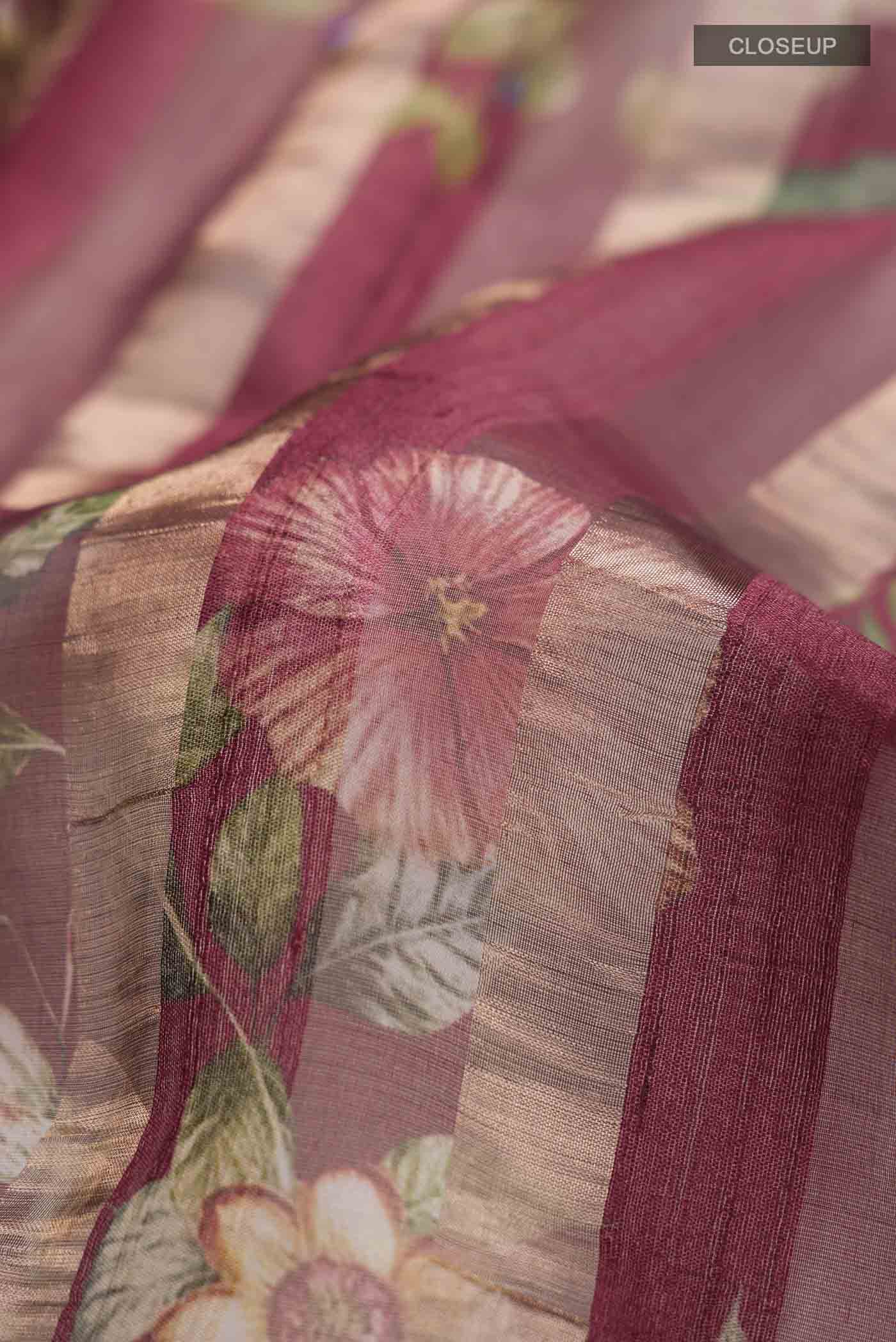 Maroon Tussar Silk Saree - Image 2
