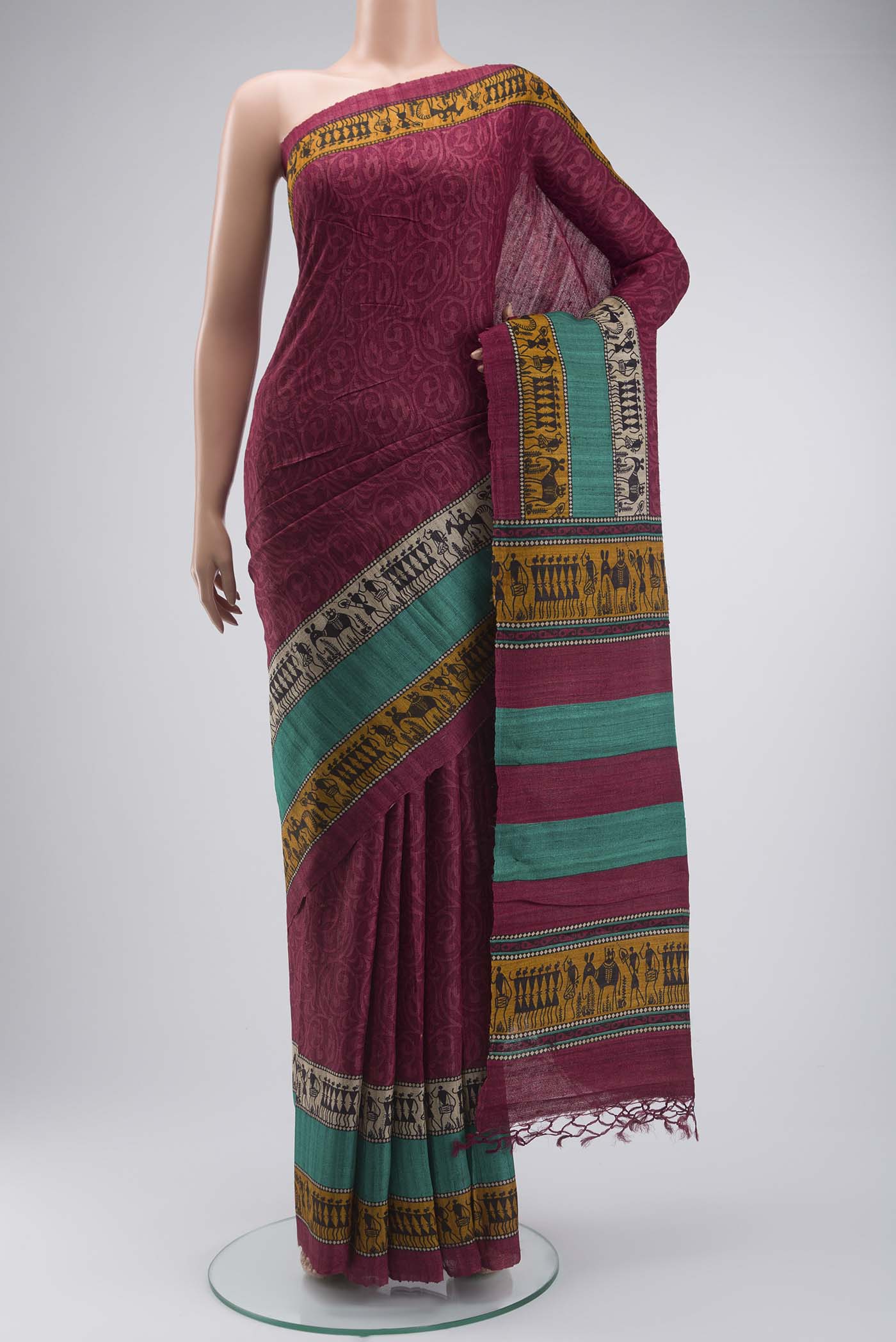 Maroon Tussar Silk Saree