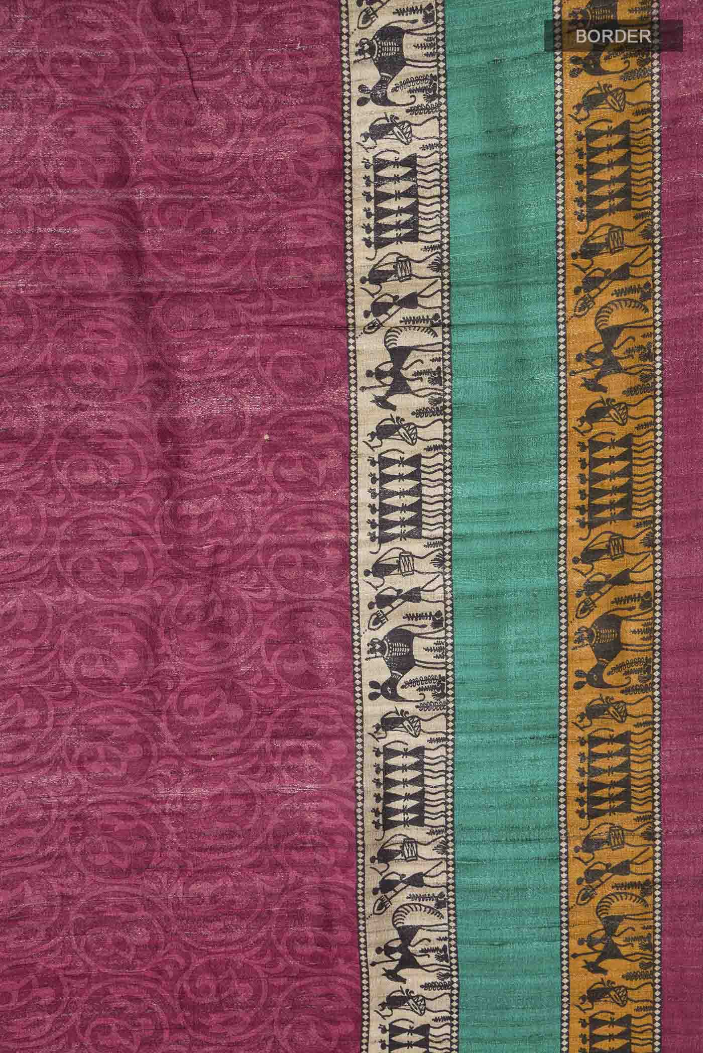 Maroon Tussar Silk Saree - Image 3