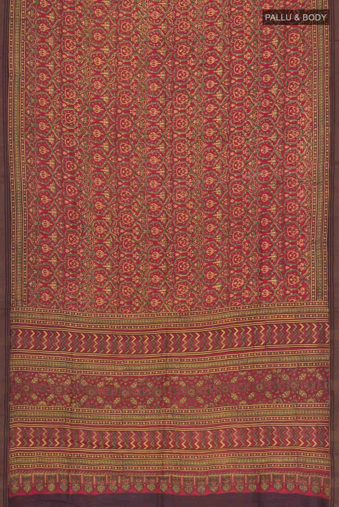 Maroon Tussar Silk Saree - Image 3