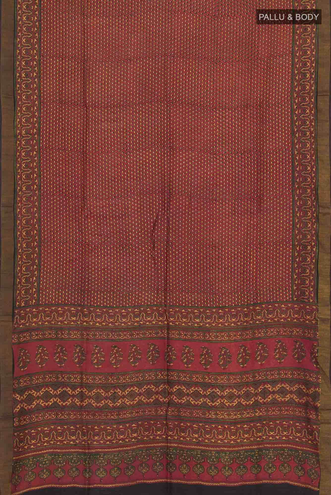 Maroon Tussar Silk Saree - Image 3