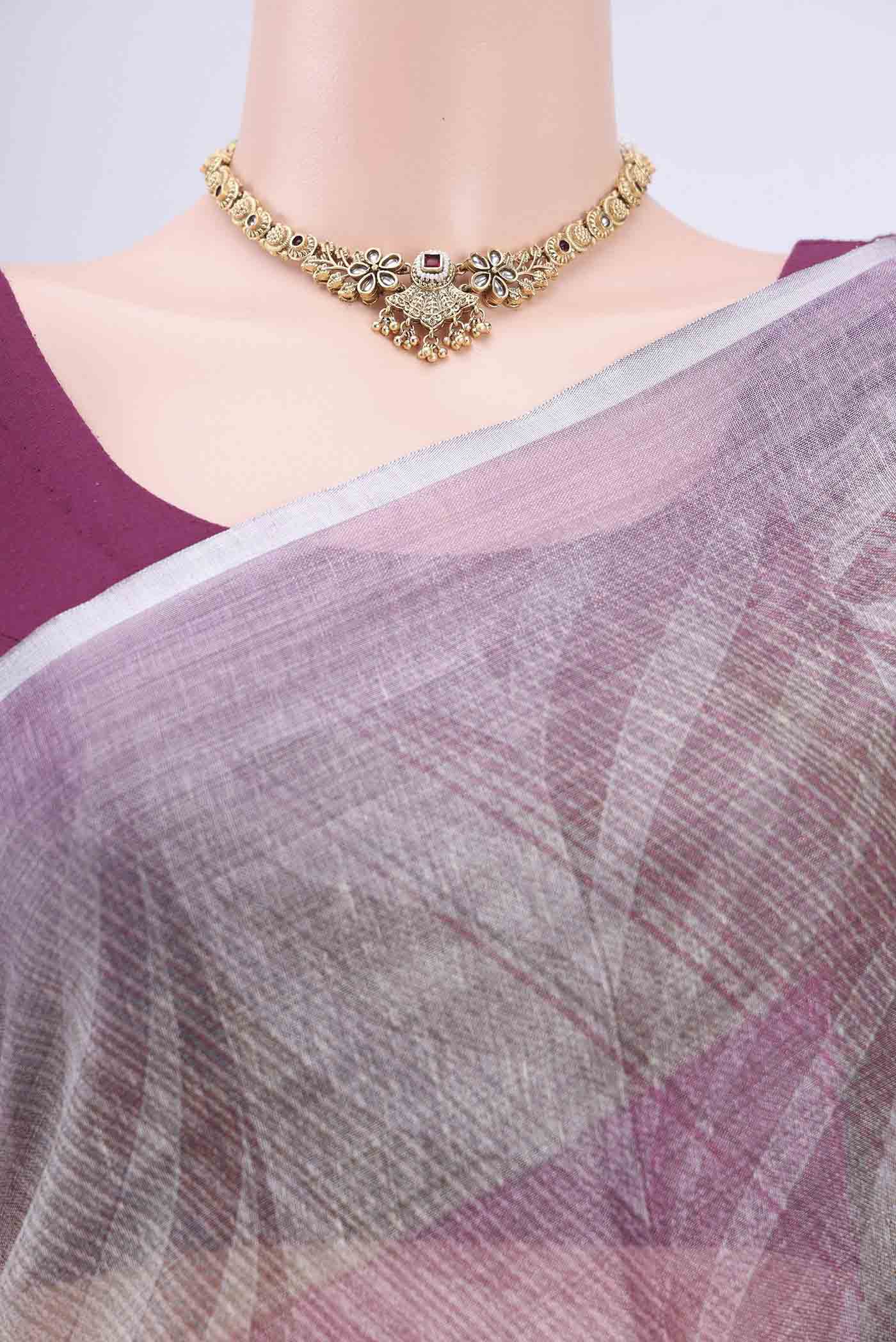Lavender Linen Saree - Image 2