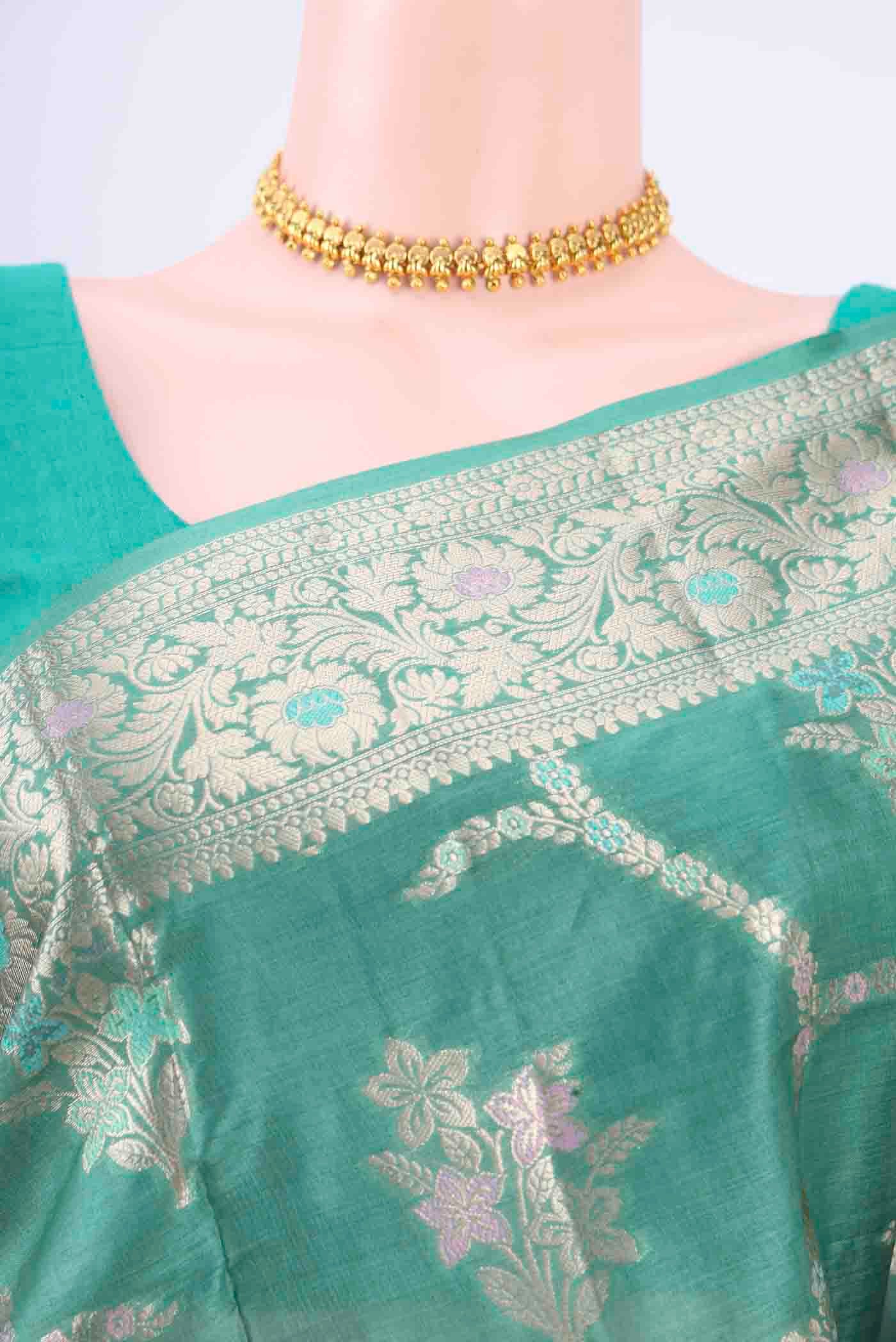 Maya Blue Banarasi Raw Silk Saree - Image 2