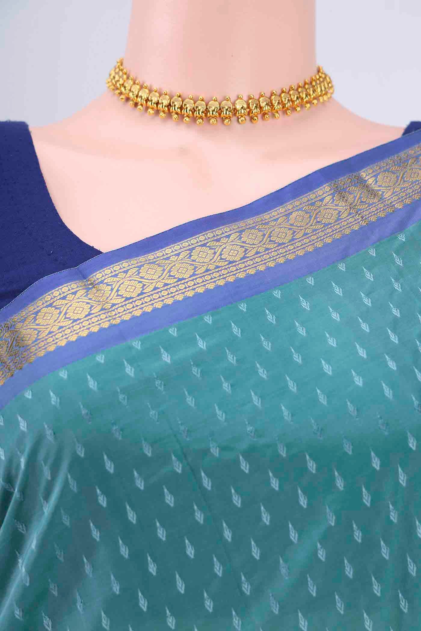 Maya Blue Dual Tone Blended Bangalore Silk Saree - Image 2