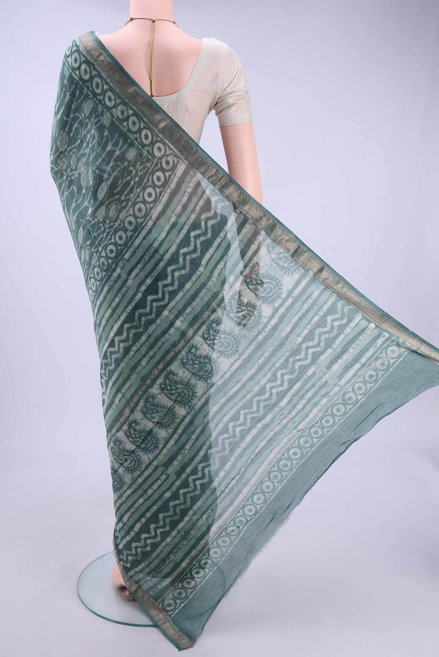 Maya Blue Maheshwari Silk Cotton Saree - Image 2