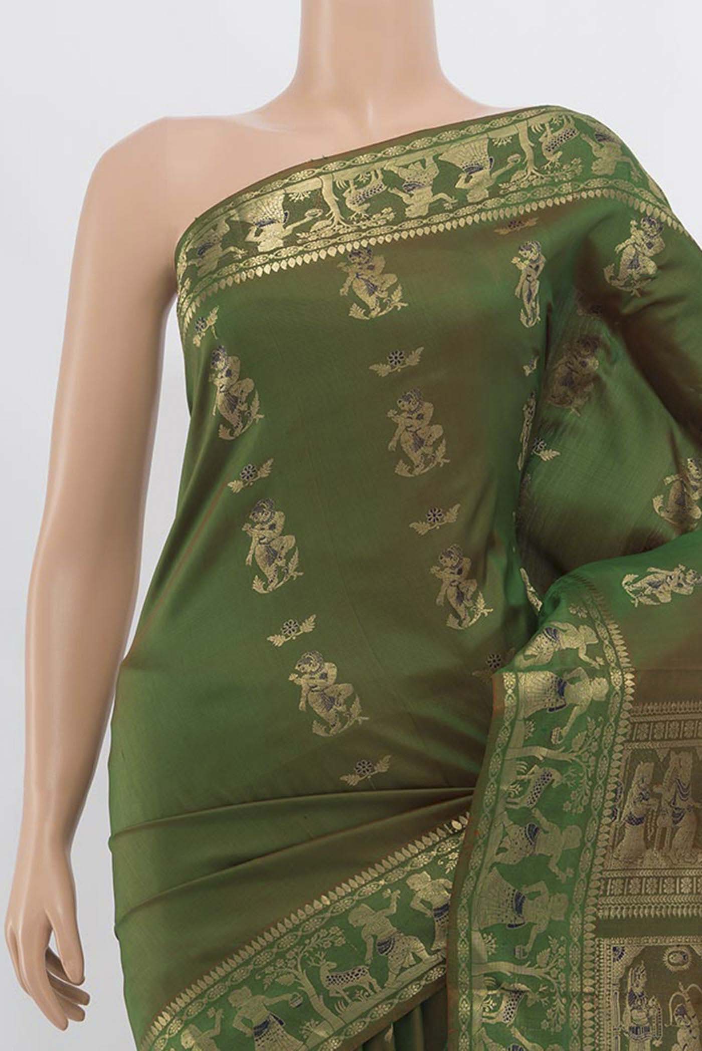 Mehandi Green Baluchari Silk Saree - Image 2