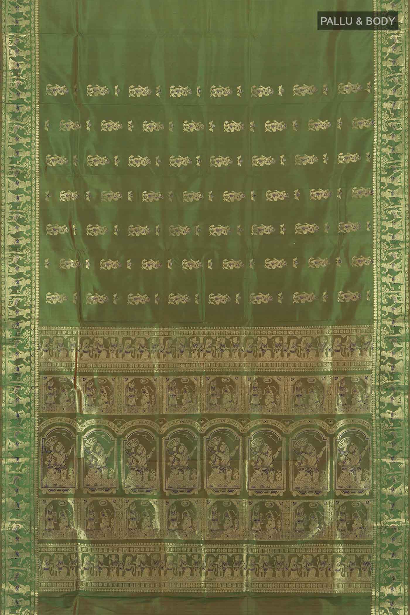Mehandi Green Baluchari Silk Saree - Image 5
