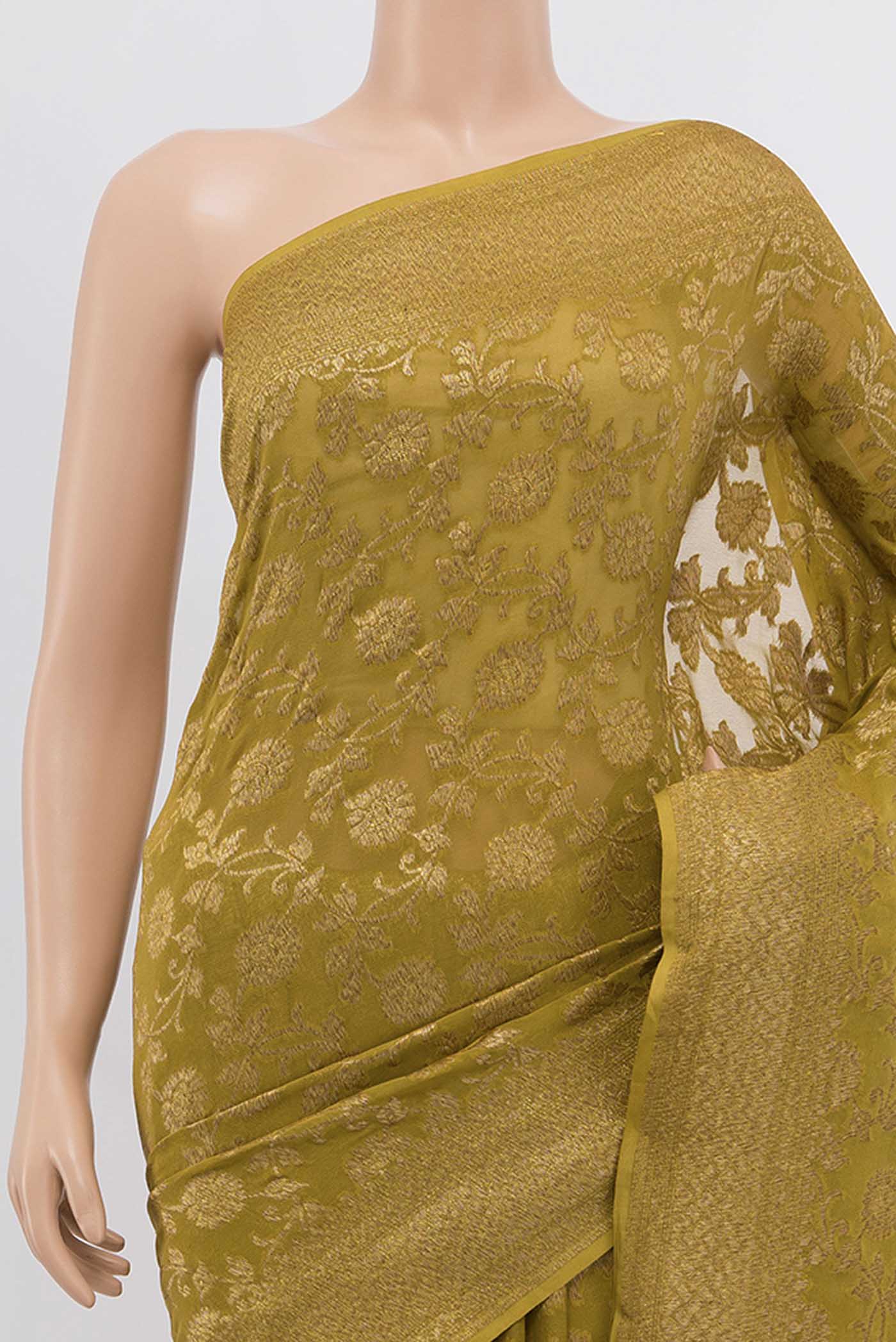 Mehandi Green Banarasi Georgette Saree - Image 2