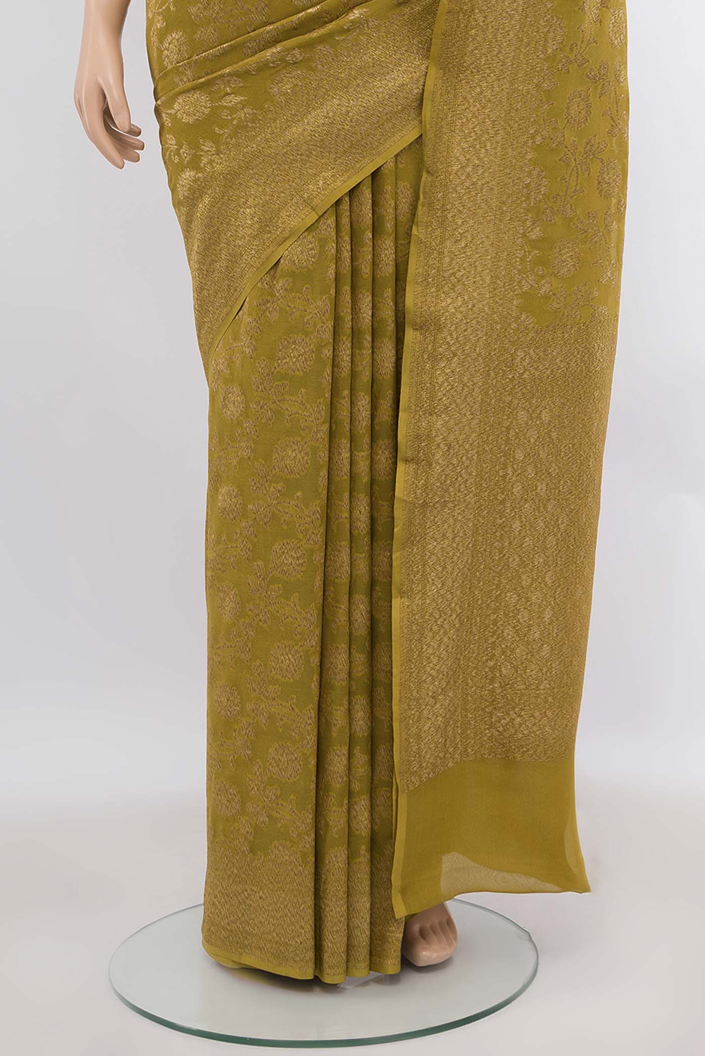 Mehandi Green Banarasi Georgette Saree - Image 3