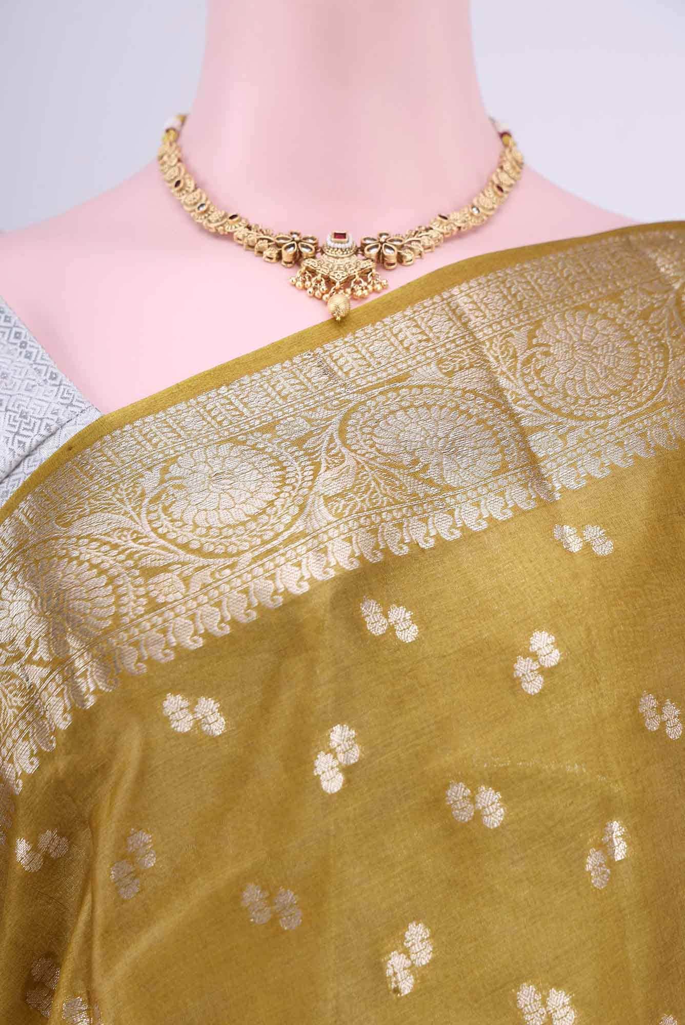 Mehandi Green Banarasi Raw Silk Saree - Image 3